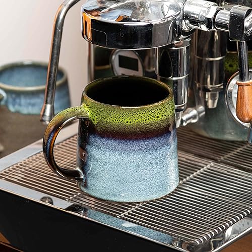 Miniatura 3 de Tazas de café grandes de cerámica, hechas a mano, tazas de té con asa para oficina y hogar, 16 onzas, aptas para lavavajillas y microondas (verde