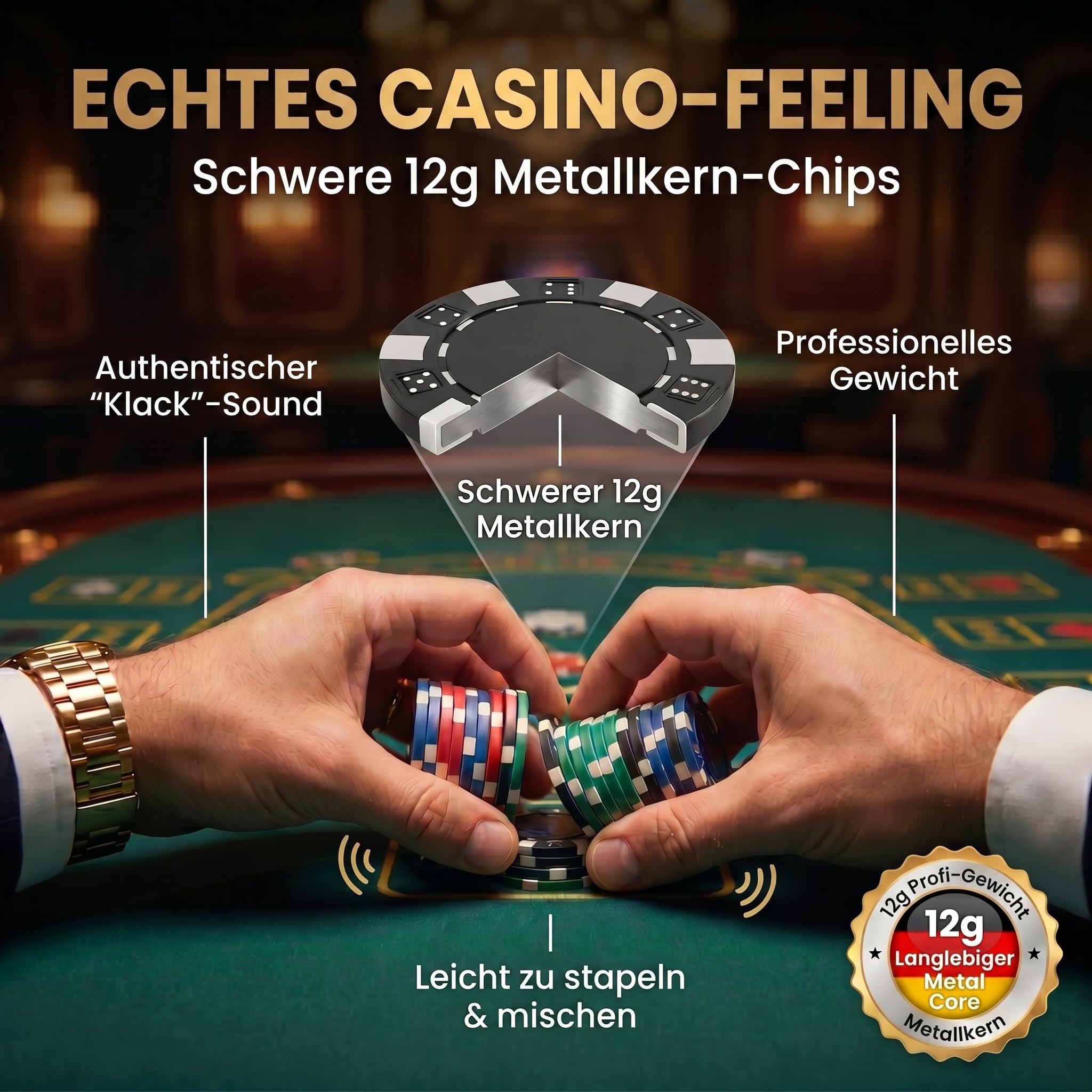 Profi Pokerkoffer mit 500 Chips, Alu-Koffer abschließbar, Casino für Zuhause (Schwarz)