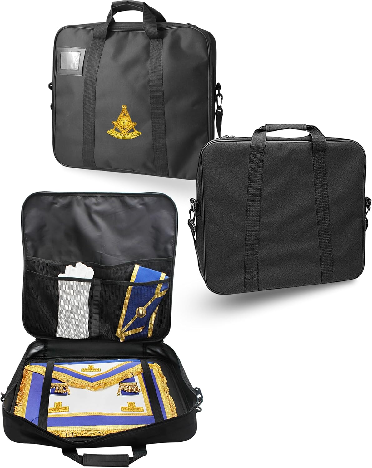 MASONS & REENACTMENT HUB – Past Master Gold Hand Embroidery | Imitation Leather Freemason Bag with Strap & Inner Pocket