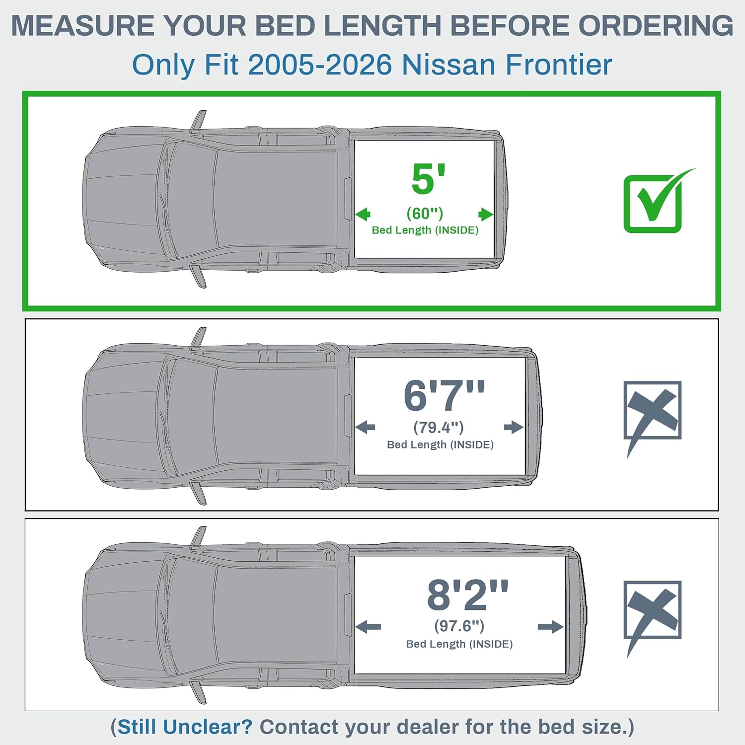 Hard Tri-fold Truck Bed Tonneau Cover Compatible with Nissan Frontier 2005-2026(NO México), 5FT/60inch Bed, FRP Hard Bed Covers for Trucks with Track Rail System