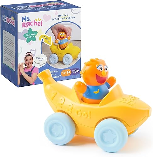 Ms. Rachel, Herbie's 1-2-3 Roll! Vehículo con figura de clic y acción de tirar, juguetes educativos y juguetes para niños pequeños para niñas y
