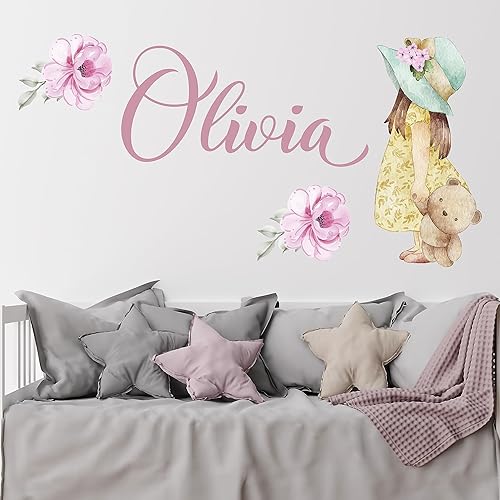 Miniatura 3 de Calcomanía de pared extraíble con nombre personalizado para niñas, decoración de pared con nombre personalizado para niñas, calcomanías románticas
