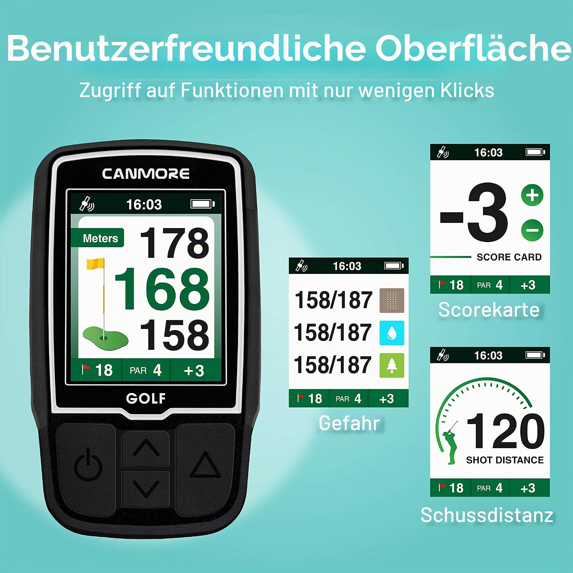 CANMORE HG200 Golf-GPS-Handgerät – Vollfarbdisplay mit über 41.000 wichtigen Golfplatzdaten und Scorekarte, kostenlose Golfplätze weltweit, Schwarz