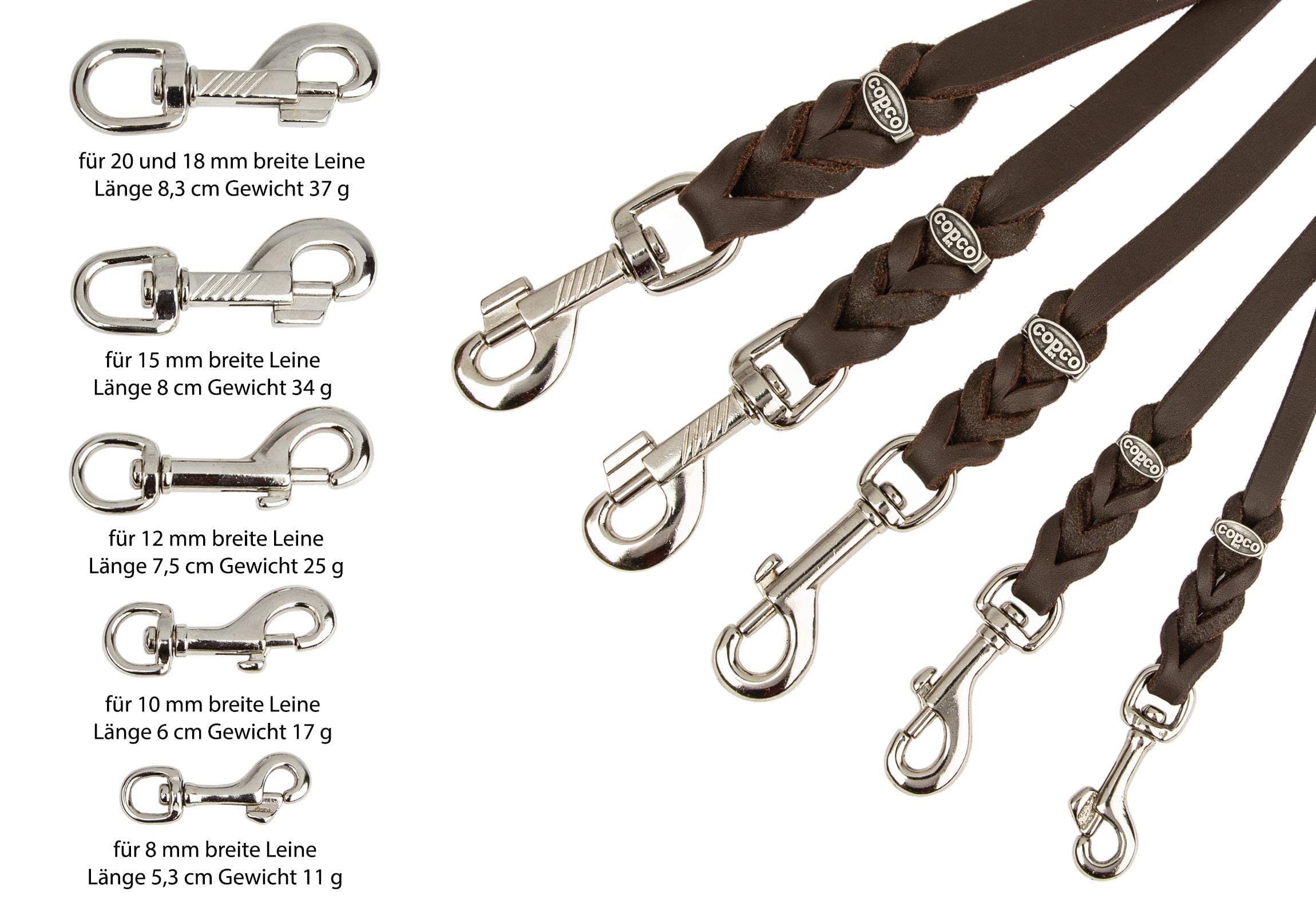 CopcoPet – Correa de cuero engrasado para perros – Correa ajustable en 3 posiciones de piel suave con mosquetones y herrajes de cromo – Correa trenzada 100% hecha a mano en Alemania (2,0 m x 20 mm |