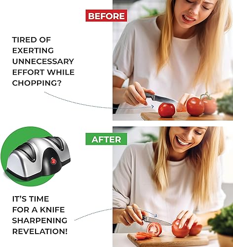 Miniatura 3 de Sagler Afilador eléctrico de cuchillos de cocina – Afilador de cuchillos de 2 etapas con ruedas de zafiirita – Reparación, restauración, pulido