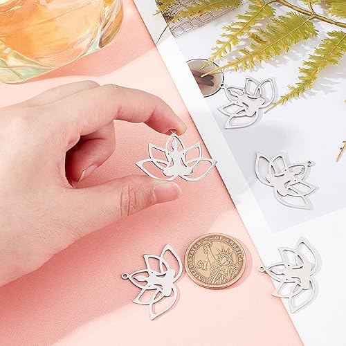 Miniatura 2 de DICOSMETIC 5 colgantes de acero inoxidable para yoga, meditación, yoga, flor de loto, dijes humanos con colgantes de plantas, joyería para hacer