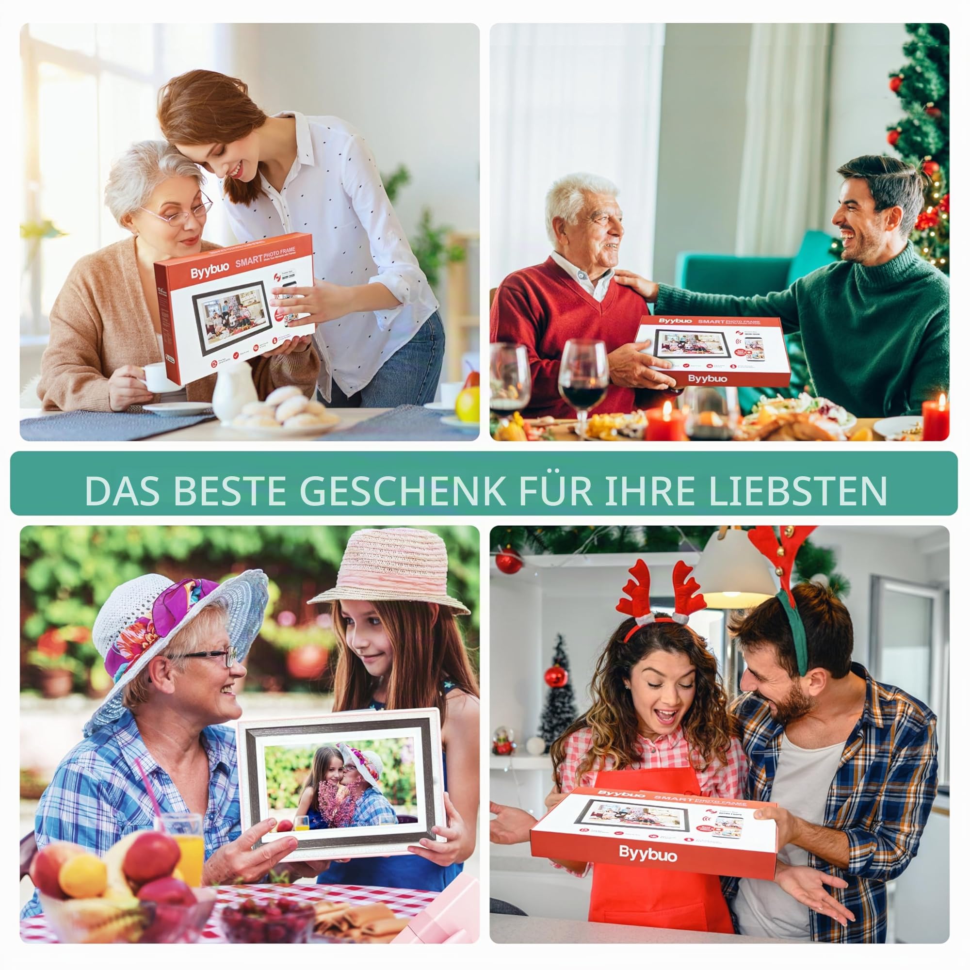 BYYBUO 15,6 Zoll WLAN Digitaler Bilderrahmen, 1366 x 768 IPS Touchscreen Digitaler Bilderrahmen, 32G-Walnuss, Teilen Sie Fotos oder Videos über die Frameo APP