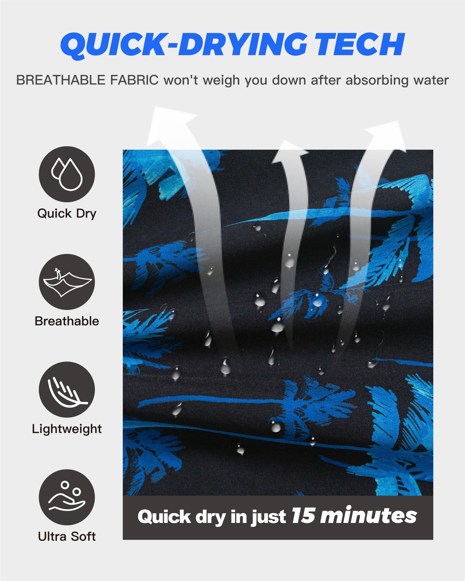 SURF CUZ Mens Swim Trunks with Compression Liner Swimming Shorts 2 in 1 Stretch Quick Dry Zipper Pockets, Ocean Palm|L - Image 6 thumbnail