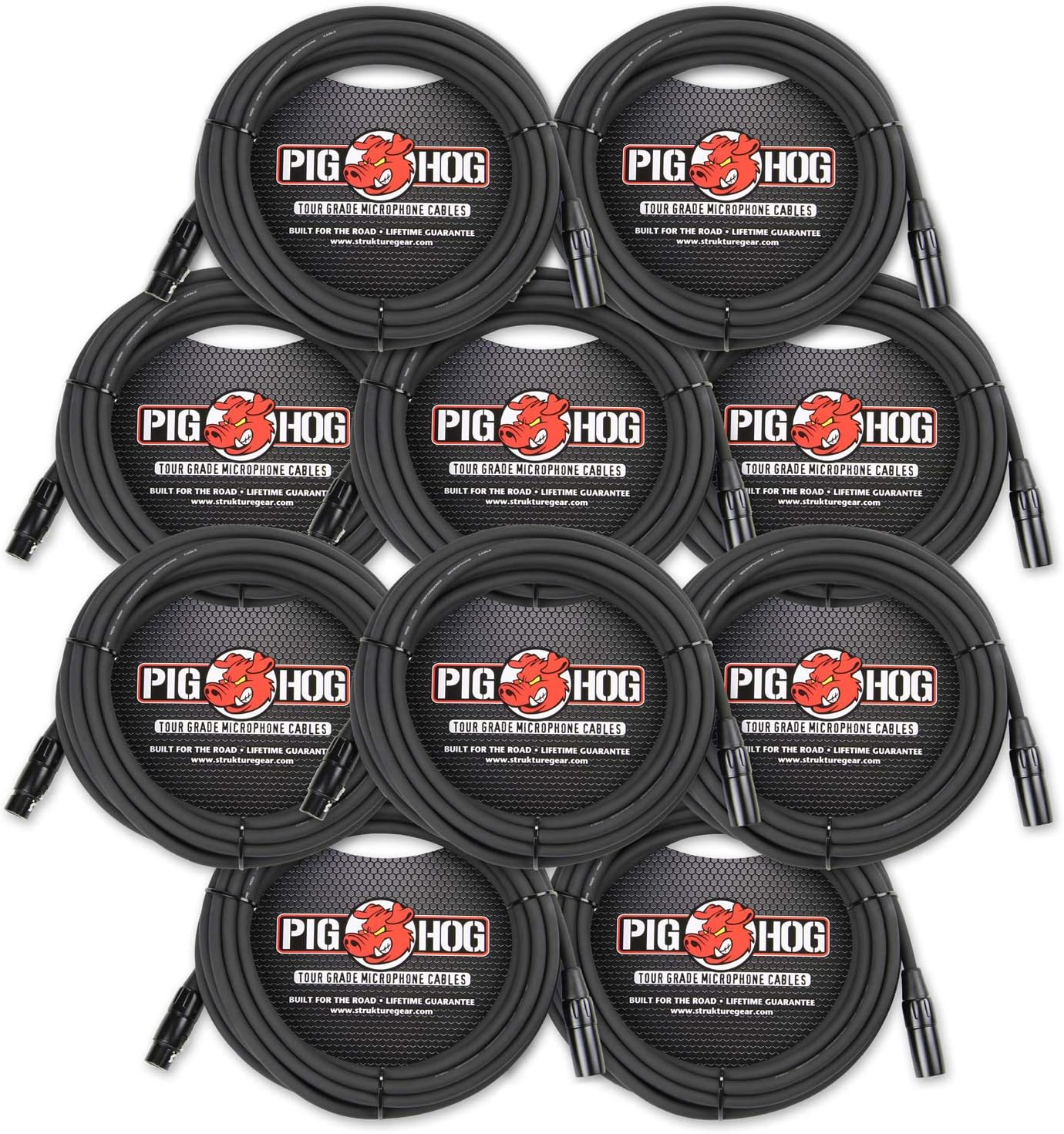 Pig Hog PHM25 25' ft XLR 8mm Tour Grade Mic Cable (10-Pack)