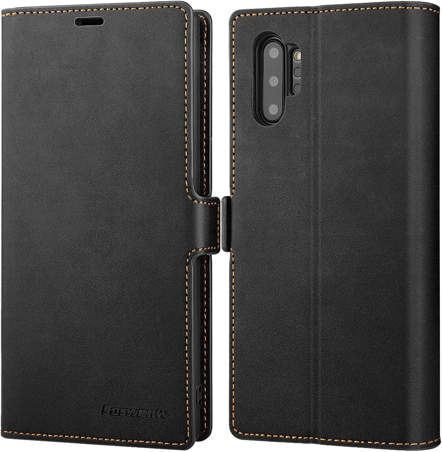 Galaxy Note 10 Plus Wallet Case Premium Leather Note 10+ Plus Folio Flip Case with Kickstand Card Holder Slots Screen Protector Shockproof Protective Cover for Samsung Galaxy Note 10 Plus 6.8” (Black)