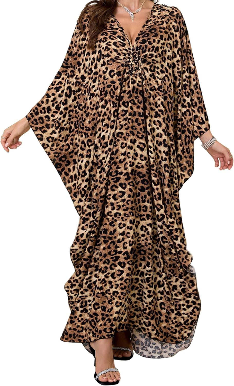 OHOXOE Women's Kaftan Dress 2025 V-Neck Beach Cover Up for Swimsuit, Lightweight Mumu Loungewear & Home Caftan Dress