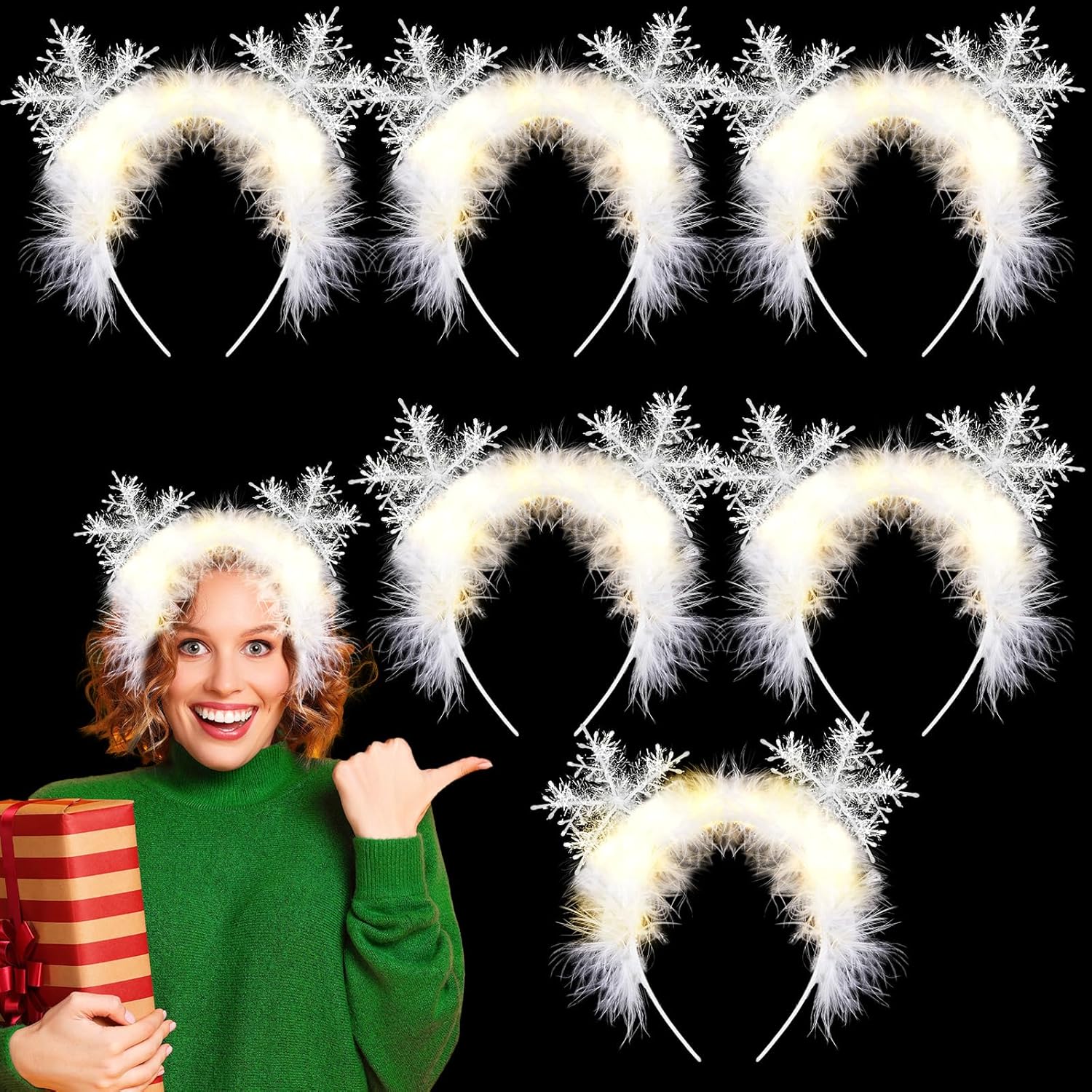 XunYee 6 Pieces LED Snowflake Christmas Headbands Xmas
