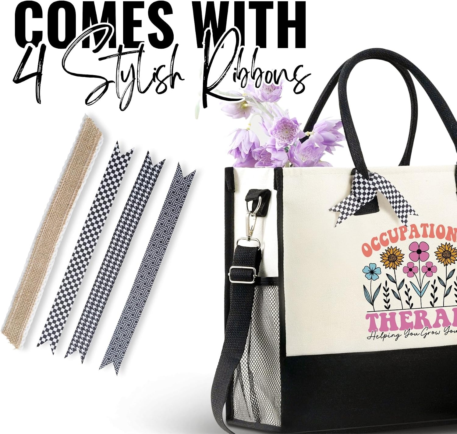 InnoBeta Occupational Therapy Gifts for Women, Canvas Tote Bag with Top Zipper Closure and Shoulder Strap, Thank You Gifts for Occupational Therapist OT