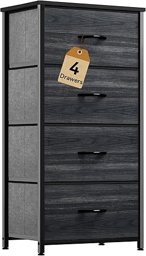DWVO Cómoda de 4 cajones, cómoda para dormitorio, torre de almacenamiento de tela, cómoda, unidad organizadora para armarios, sala de estar, marco