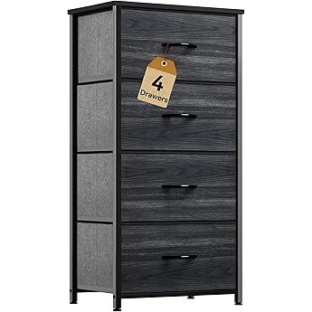 DWVO 16 Drawer Dresser, Tall Fabric Dresser, Large Chest of Drawers, Storage Organizer Closet Living Room Entryway with Sturdy Metal Frame and Wooden Top, Black Gray