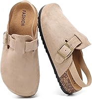 gxziureo Kids Suede Clogs with Back Strap, Cork Footbed & Memory Foam Arch Support - Non-Slip Mules for Toddlers Boys Girls