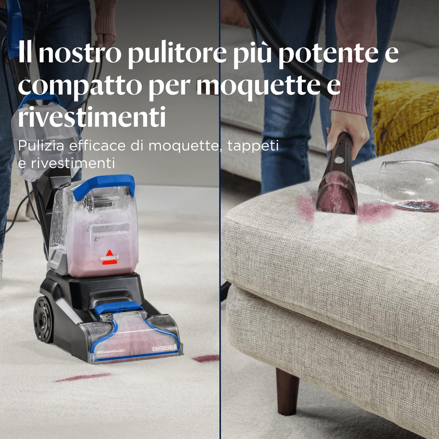 BISSELL PowerWash Compact Pet, Lavatappeti e Lava tappezzeria, Compatto per Macchie di Animali e Odori, Pulitore Multisuperficie, Tubo e Accessori Rimovibili, 600W, Portatile, con Cavo, 4058N