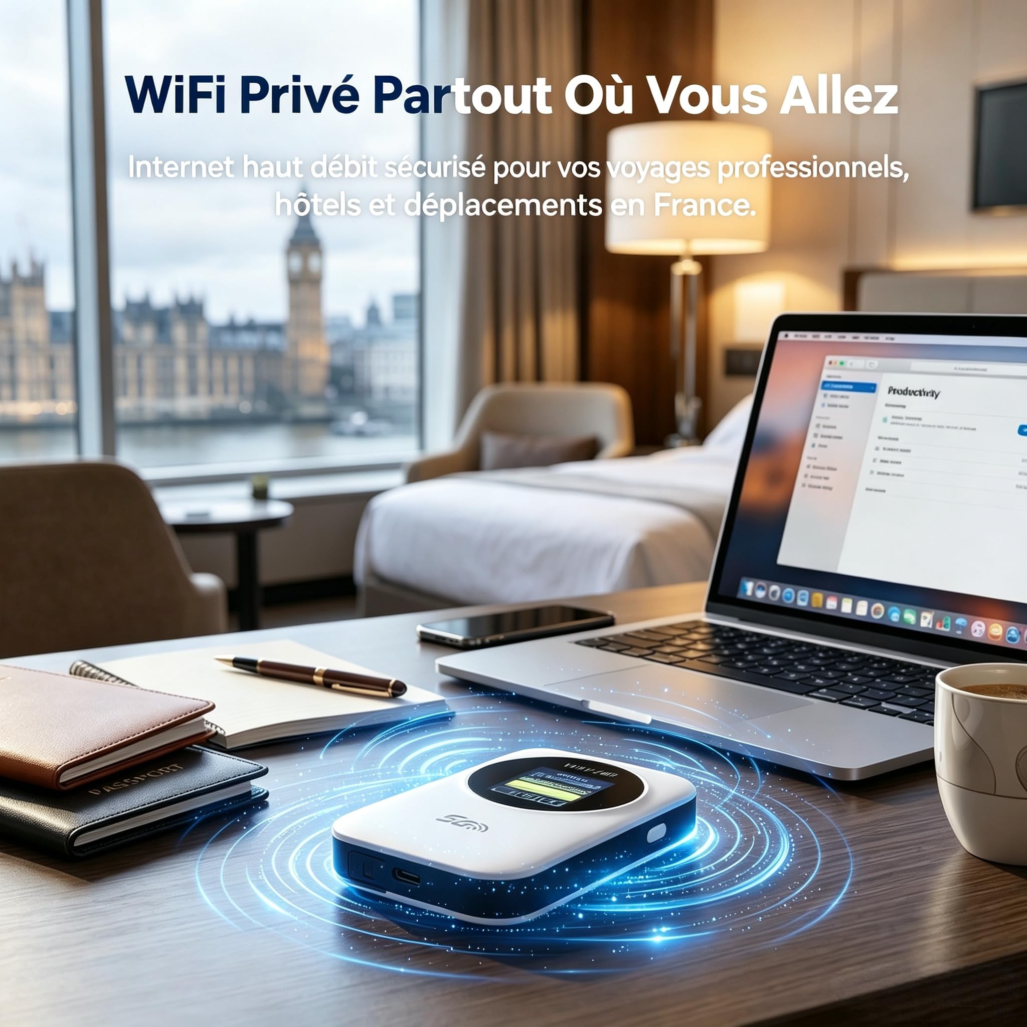 Routeur WiFi 6 Portable 5G Déverrouillé ，avec Emplacement SIM, Modem Internet Mobile Haut Débit 5G/4G+, Connexion Jusqu'à 30 Appareils, Idéal Voyage et Télétravail