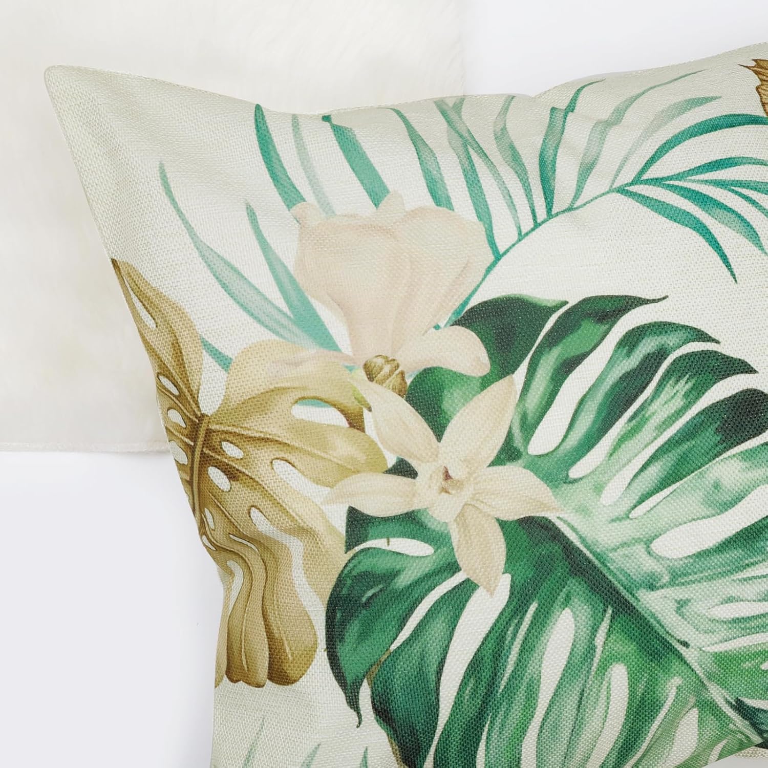 Bonhause Tropical Leaves Throw Pillow Covers 18 x 18 Inch Green Brown Leaf Decorative Pillow Cases Polyester Linen Outdoor Cushion Covers for Sofa Bed Home Decor Set of 4 - Image 4