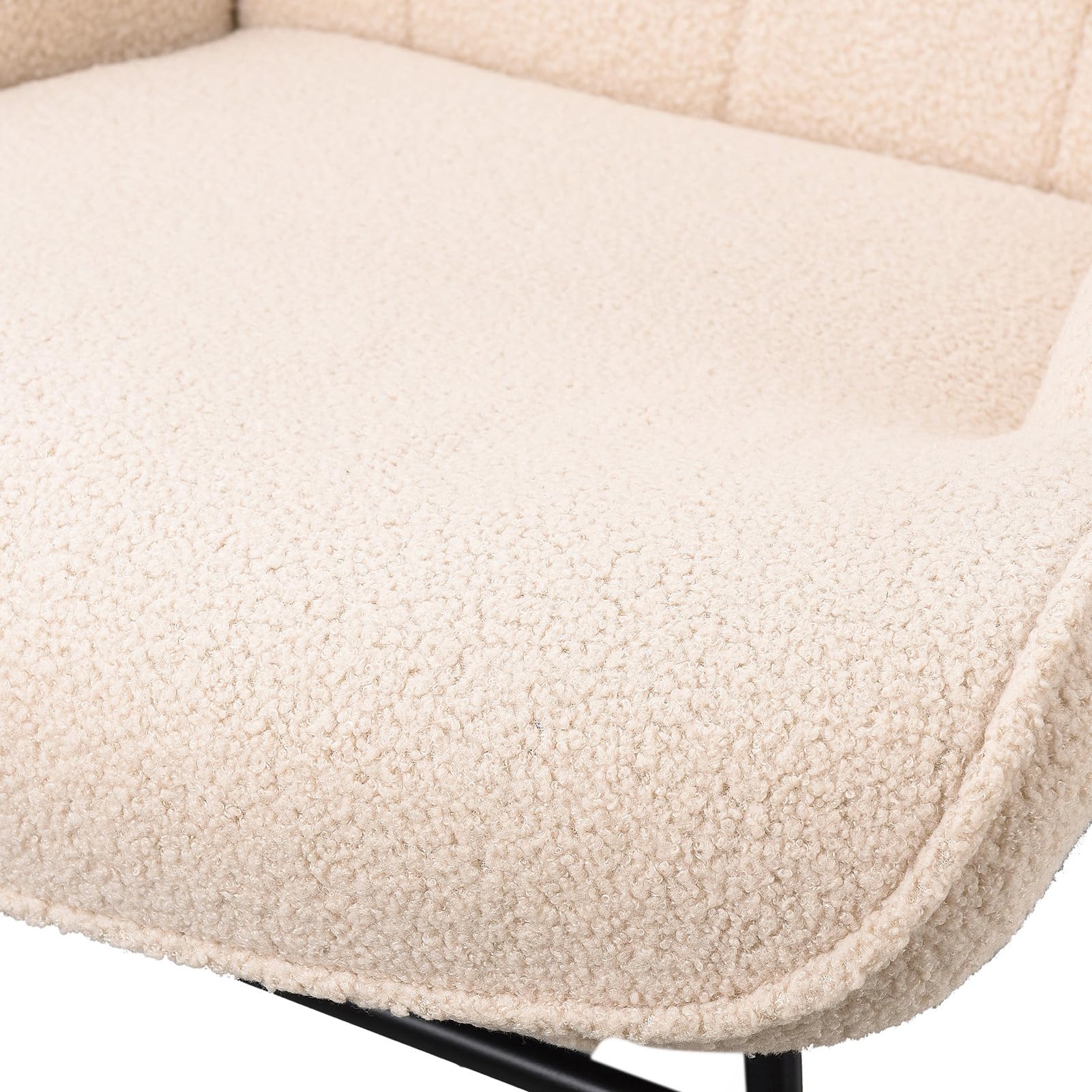 KeepGoon - Poltrona a dondolo, sedia relax oscillante, poltrona per soggiorno, per camera da letto, in velluto Teddy, con schienale a quadretti (beige)