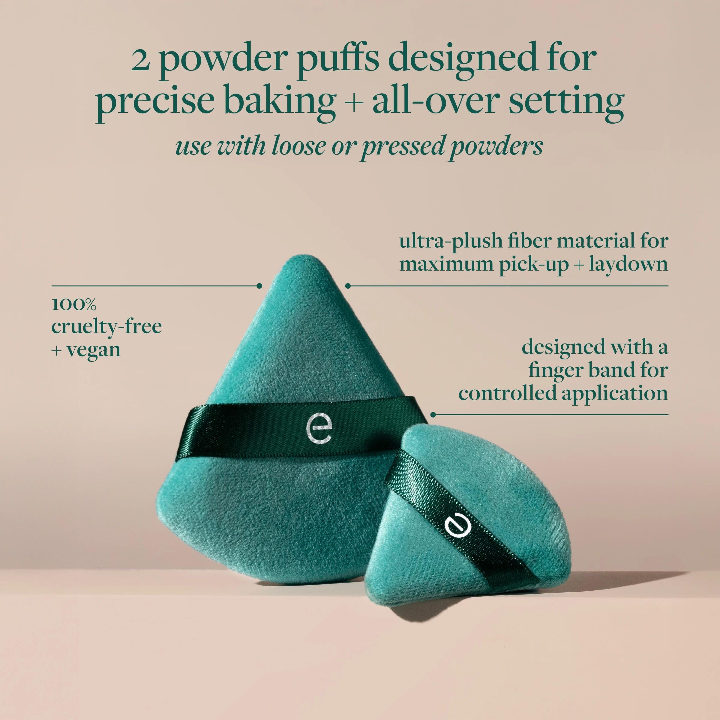 EcoTools Powder Puff Duo – Piumini grandi e piccoli per fissare, stendere e opacizzare, con fascia per dita per applicazione precisa, strumenti trucco vegani, cruelty-free, sostenibili, 2 pezzi