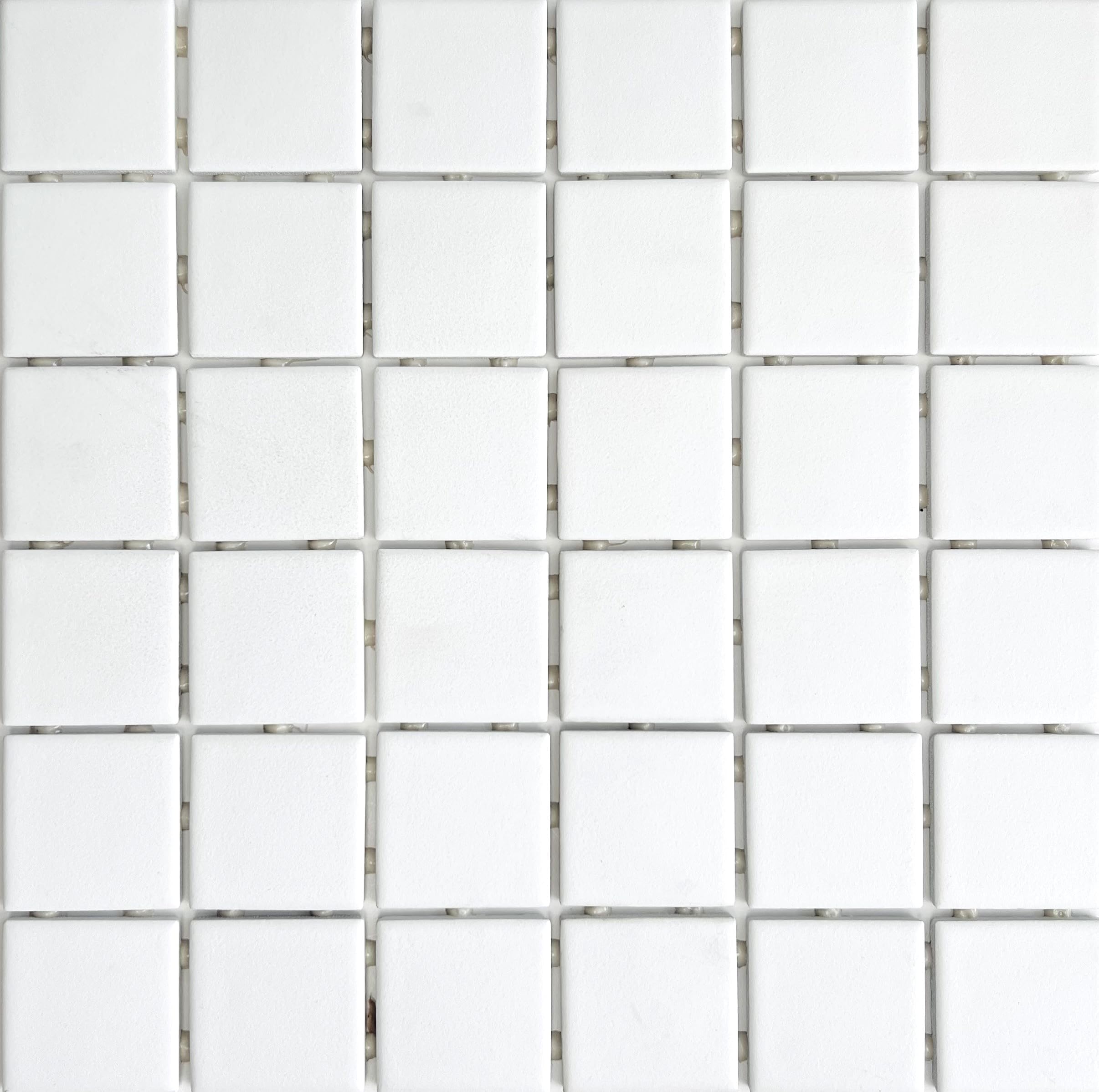 Essential White 2" x 2" Matte Finish Ceramic Mosaic Tile on Dot Mount (Box of 11 SF)