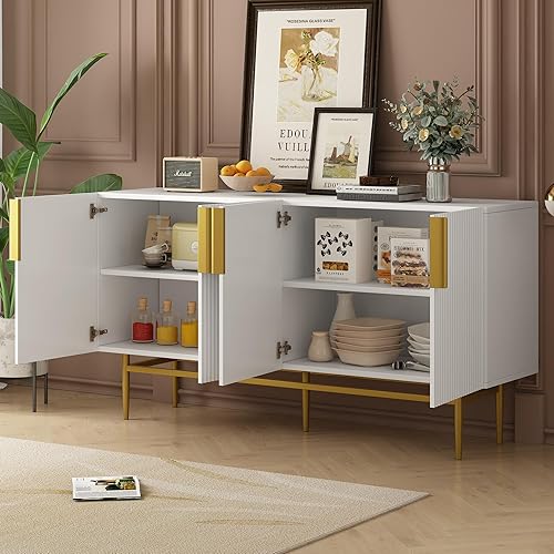 Miniatura 6 de Bellemave Aparador de buffet con armarios de almacenamiento modernos con 4 puertas Accent Credenza consola con mango de metal dorado para sala de