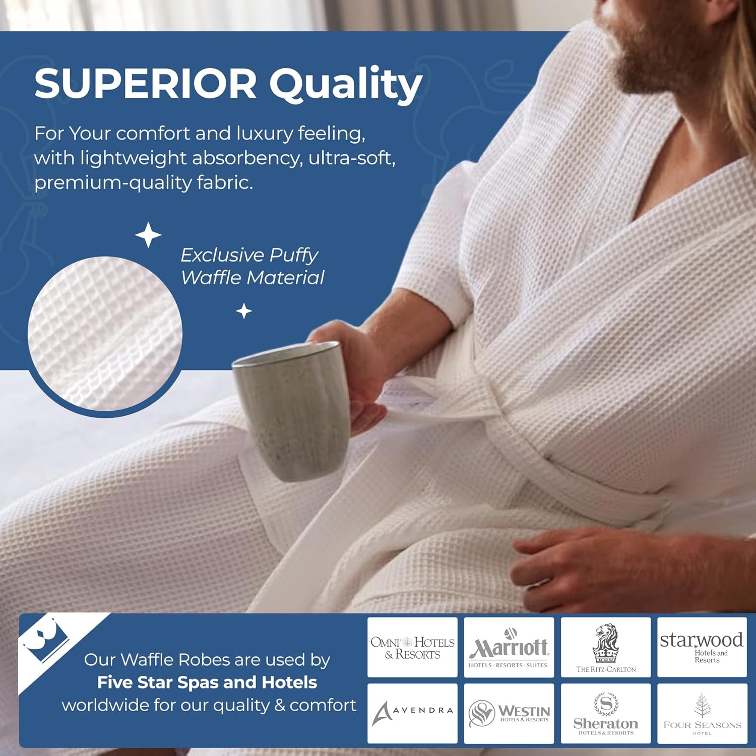 MONARCH Unisex Square Waffle Spa Kimono Robe – Soft Lightweight Fabric & Generously Sized Hotel & Spa Robe with Pockets - Image 3