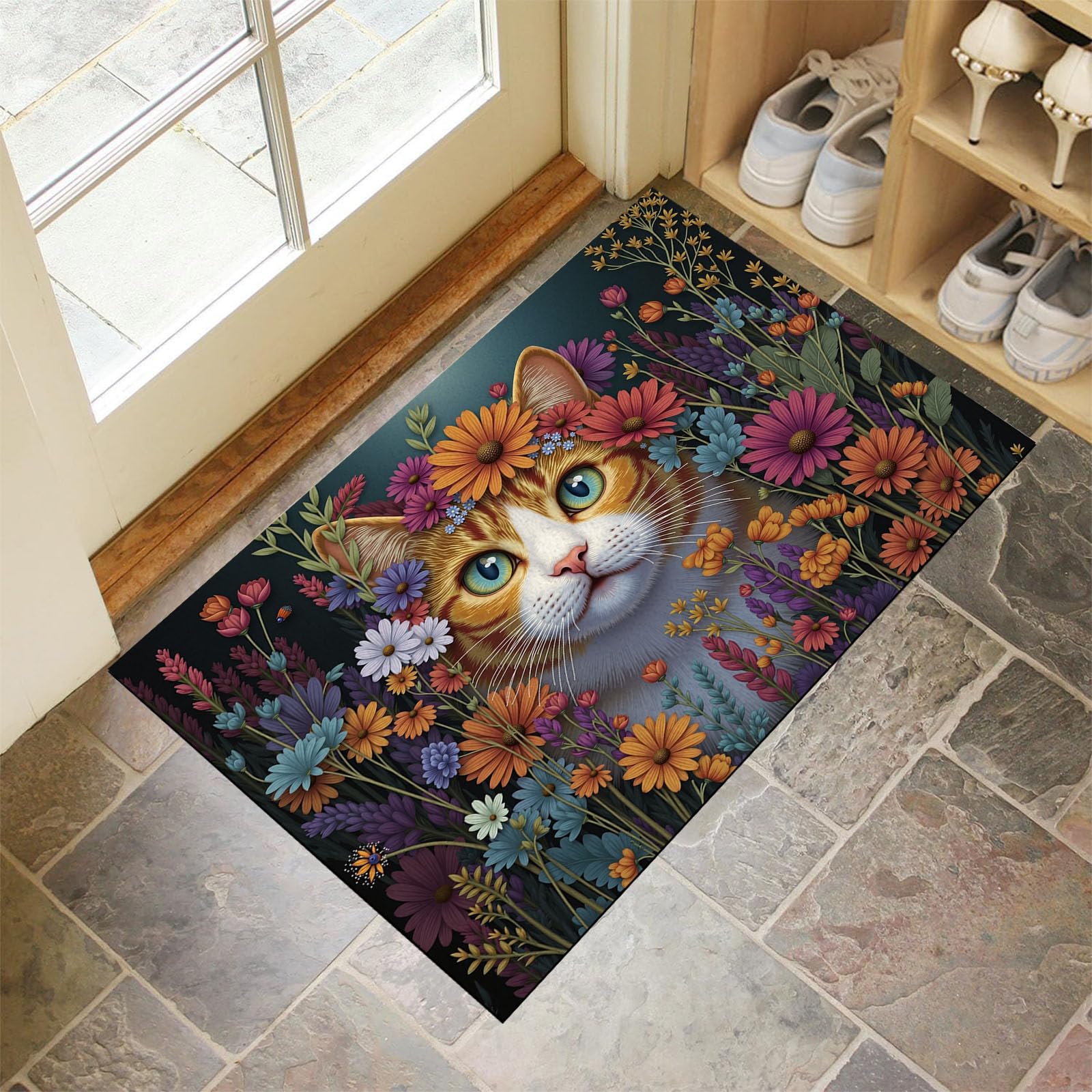 Paillasson chat mignon tapis de sol absorbant lavable 40x60cm