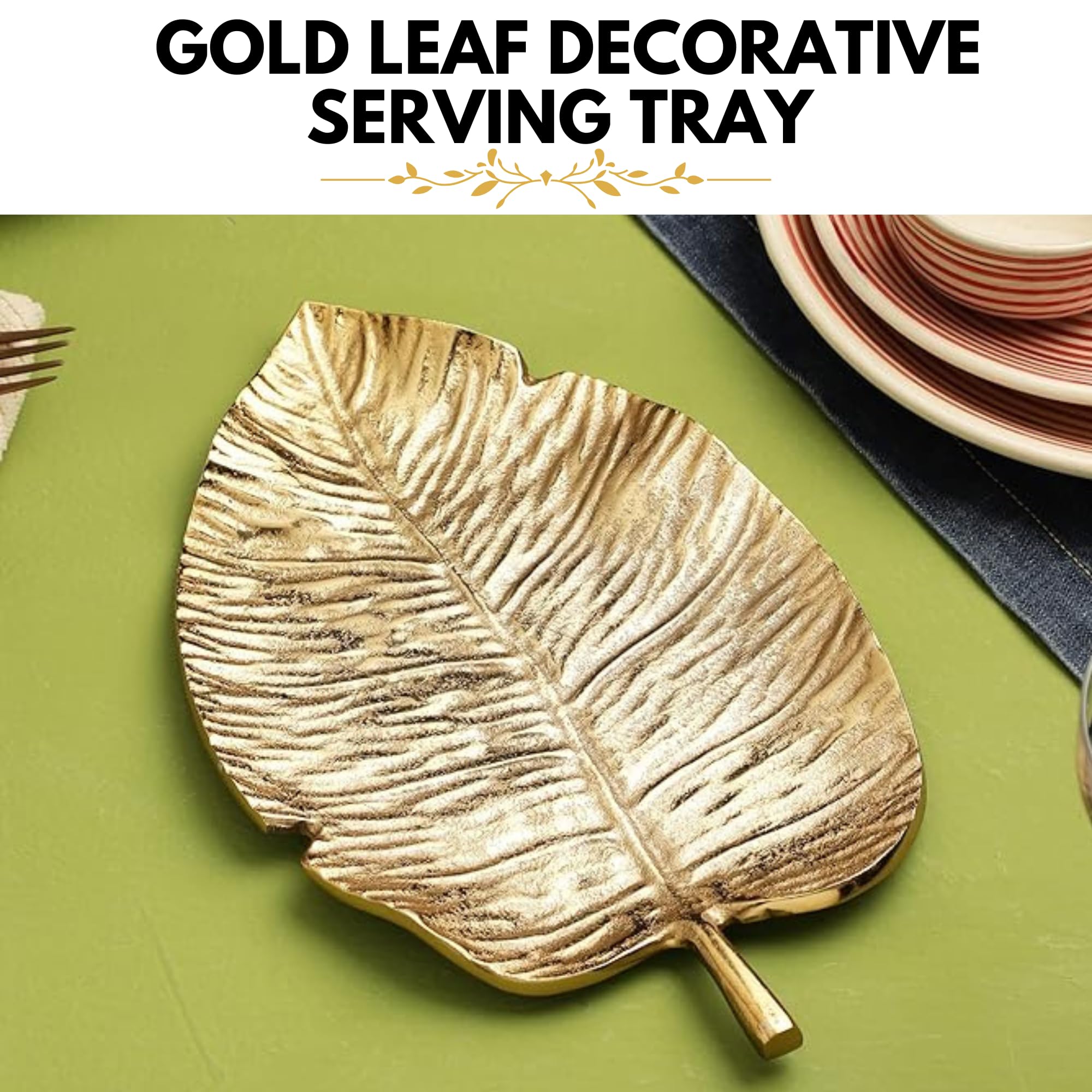 Gold Leaf Serving Tray - Luxury Decor Platter -3 Gold Leaf Serving Tray - Luxury Decor Platter -3