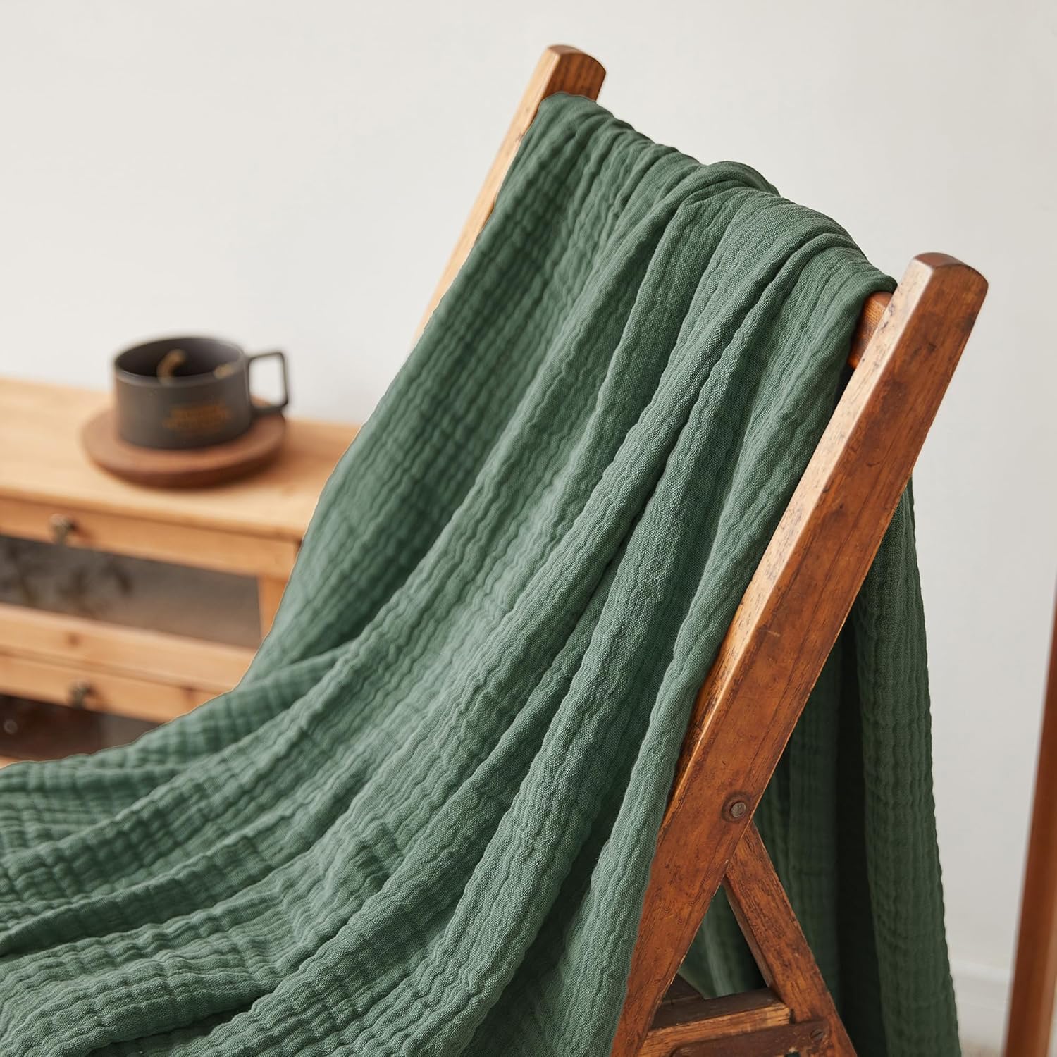 Simple&Opulence Cotton Muslin Throw Blanket for Bed, Couch, Knit Woven Gauze Blanket with Tassels, Soft Lightweight Cozy Pre-Washed Breathable Farmhouse Decoration for All-Season (Olive Green) - Image 8