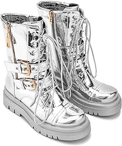 Amazon.com | sexytag Women's Combat Riding Boots Silver Lace
