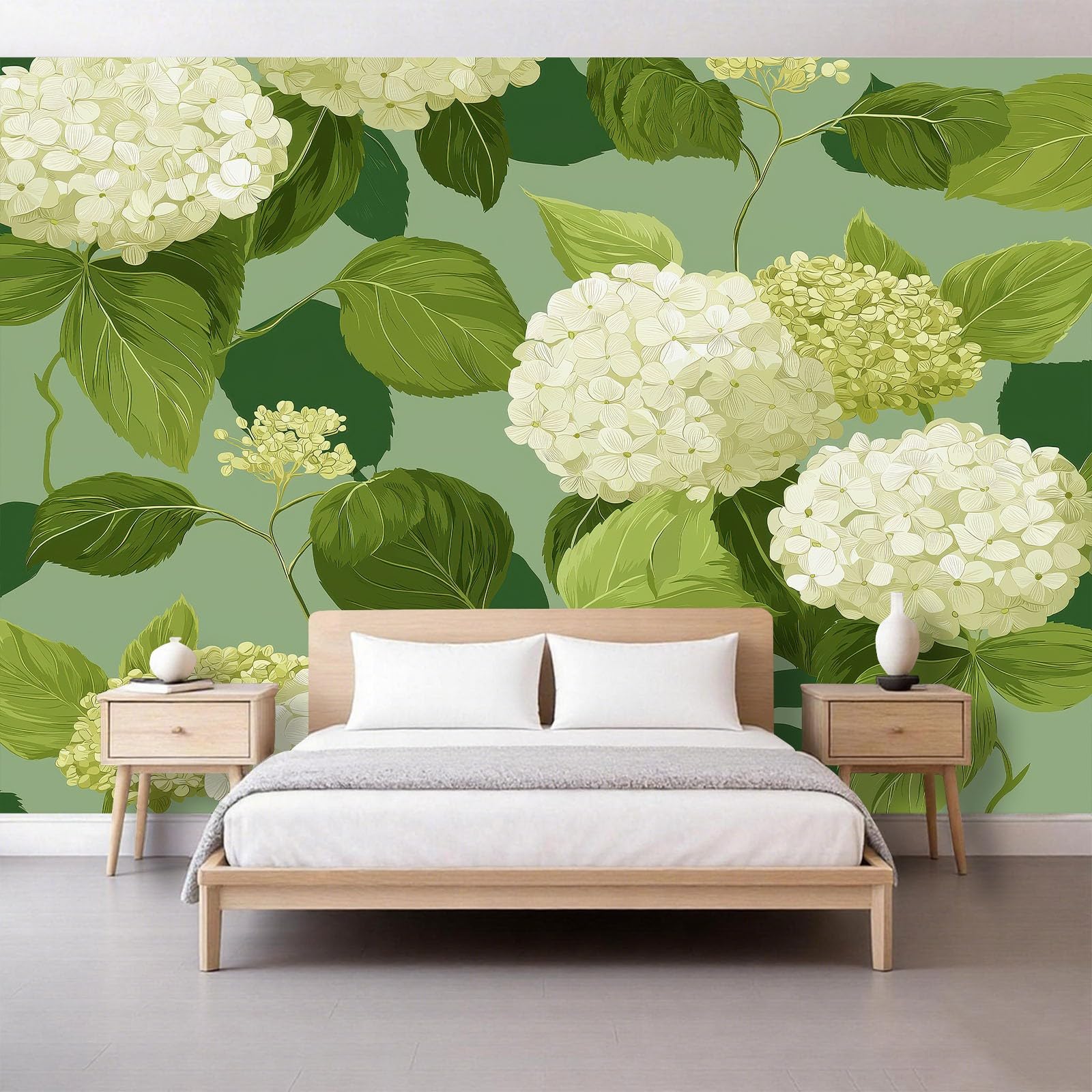 Liście hortensji, włóknina, fototapeta dla chłopców i dziewczynek, 500 x 280 cm, fototapety, do pokoju dziecięcego, salonu, sypialni, tapeta na flizelinie, tapeta ścienna, efekt 3D, zielona