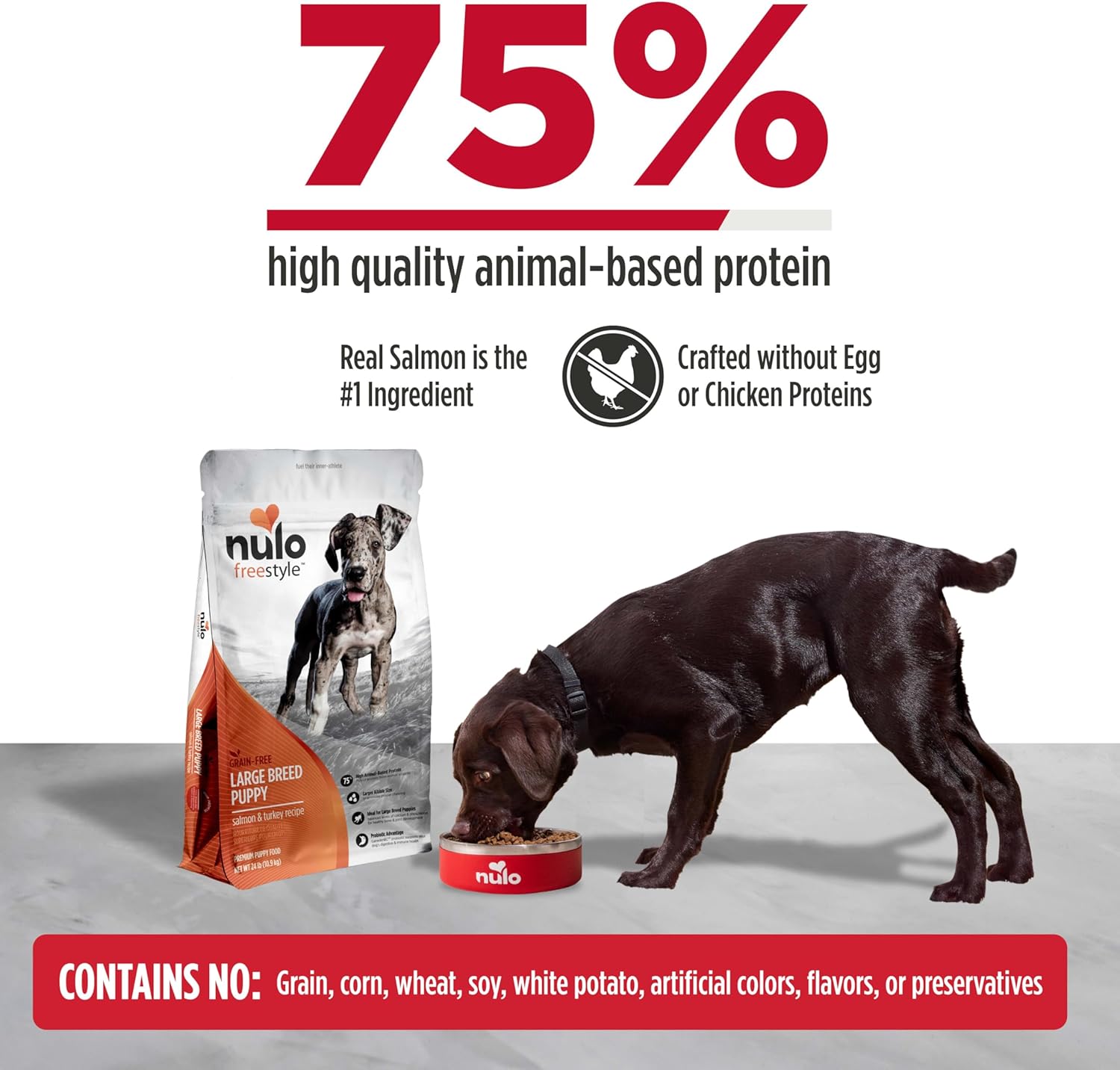 Nulo Freestyle Large Breed Puppy Food - Salmon & Turkey, Dry Grain Free Dog Food for Puppies, Natural, High Protein Kibble with DHA, Probiotics, Calcium & Phosphorus for Healthy Development, 26lb Bag