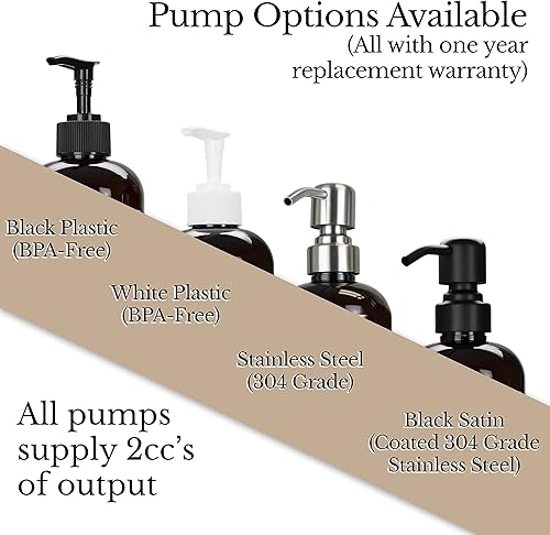Miniatura 3 de Dispensador de botellas de jabón de manos recargable de plástico PET ámbar con bomba de acero inoxidable de grado 304, 16 onzas para bañococina con
