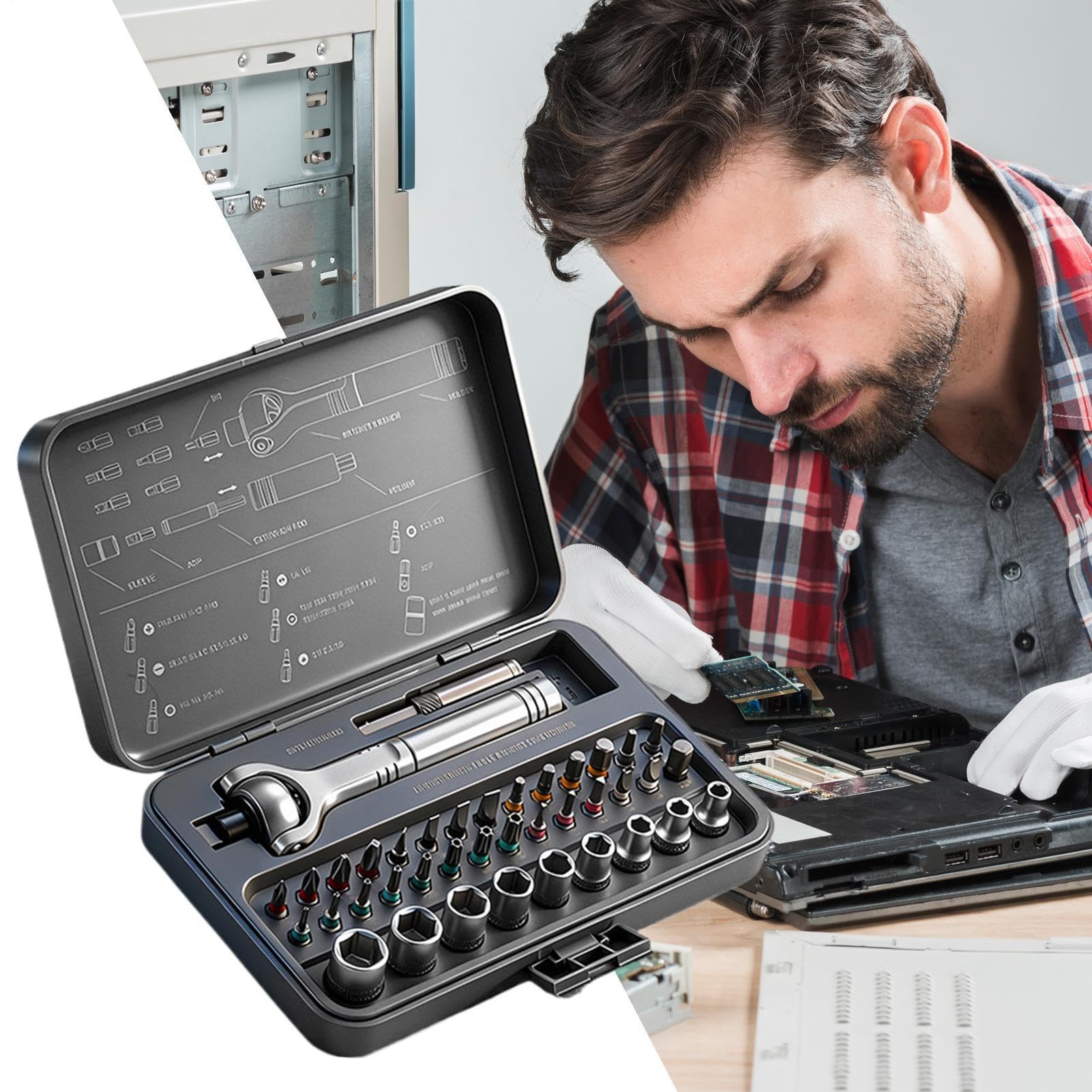 Set Cacciaviti a Cricchetto Kit di Attrezzi per Elettronica 40 in 1 con | Set Cacciaviti Magnetici con Impugnatura Rimovibile per Smartphone Tablet PC Computer Orologi Occhiali