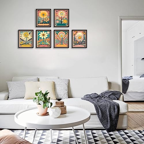 Miniatura 5 de Juego de 6 impresiones de arte hippie para pared, diseño retro, lienzo de flores hippie de los años 60 y 70, pósteres vintage, abstracto,