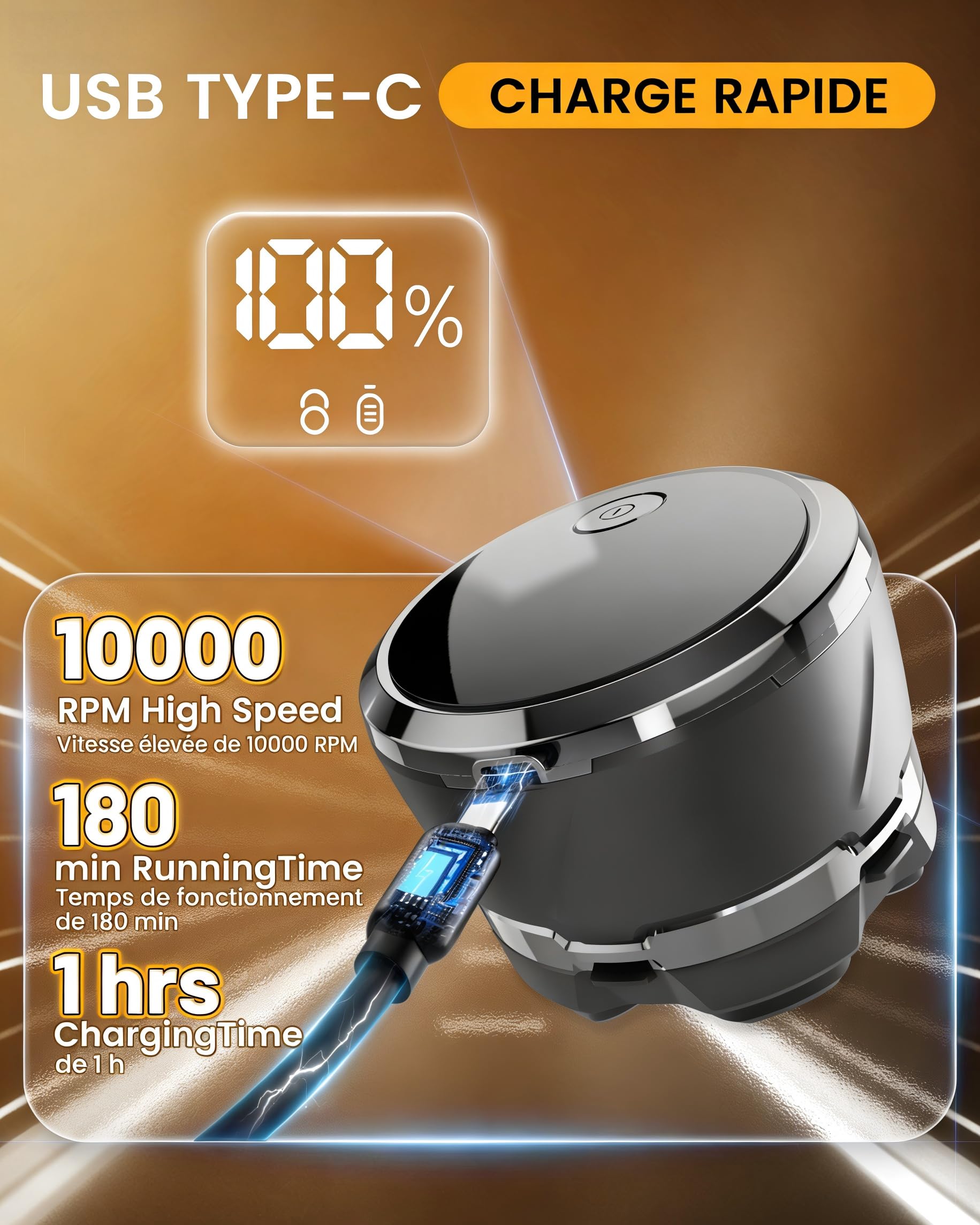 Rasoir Tête Chauve Homme, Version 2026 Améliorée 6D Rasoir Électrique à Crâne, IPX8 Étanche Wet & Dry, Sans Fil Type-C avec Écran LED