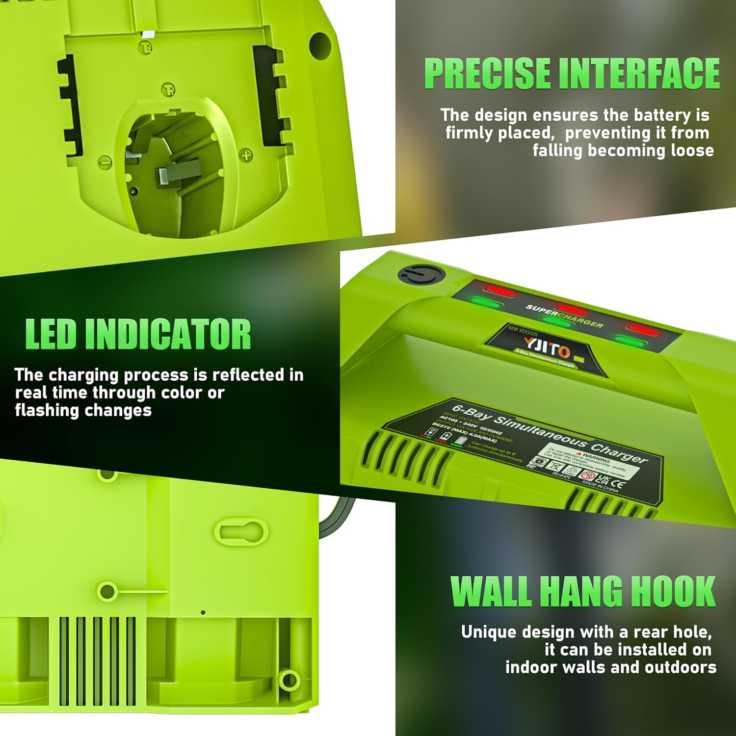 【Simultaneously Charging】 Upgraded 6-Port Rapid Charger for Ryobi 18V Lithium-Ion Batteries, Compatible with Ryobi 18V ONE+ Battery Systems (6-Pack Simultaneously Charging Station)