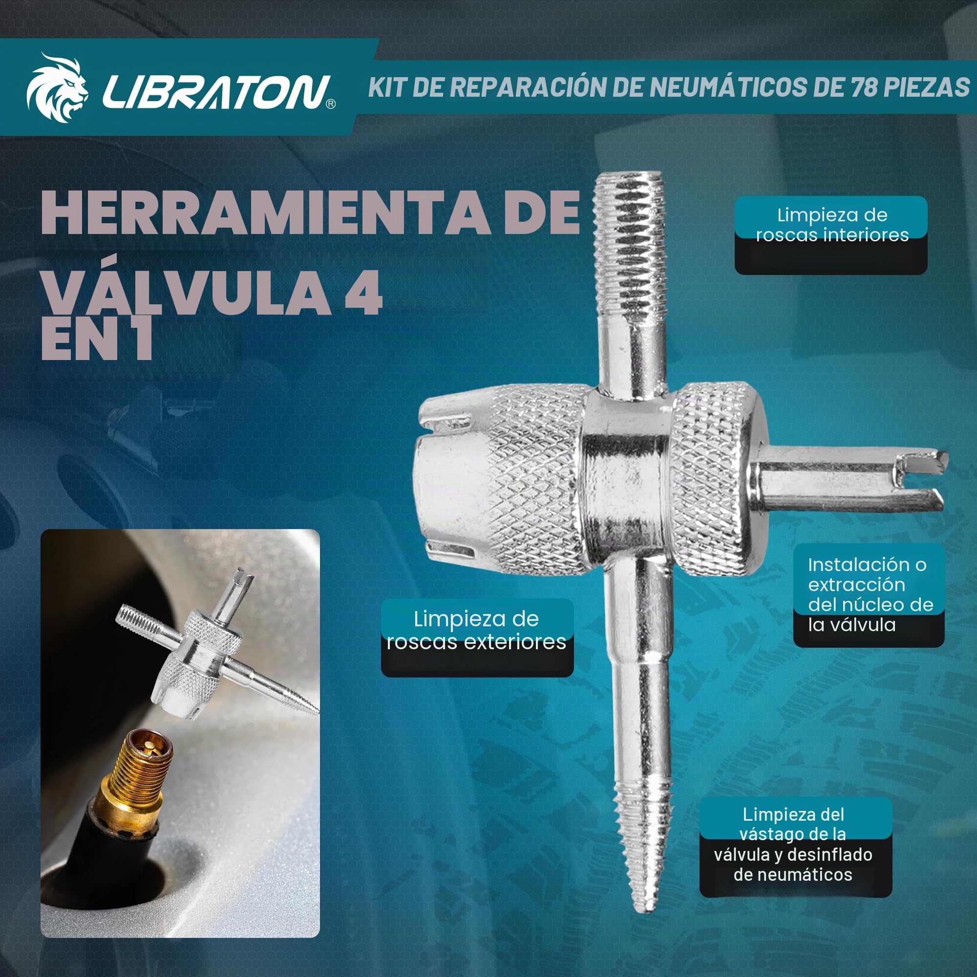 Libraton kit Antipinchazos Coche, 78PCS kit Repara Pinchazos Coche Profesional para Reparar Pinchazos y Parches en Neumáticos sin Cámara, Compacto para Coches, Motos, SUVs, ATVs, Tractores y Remolques
