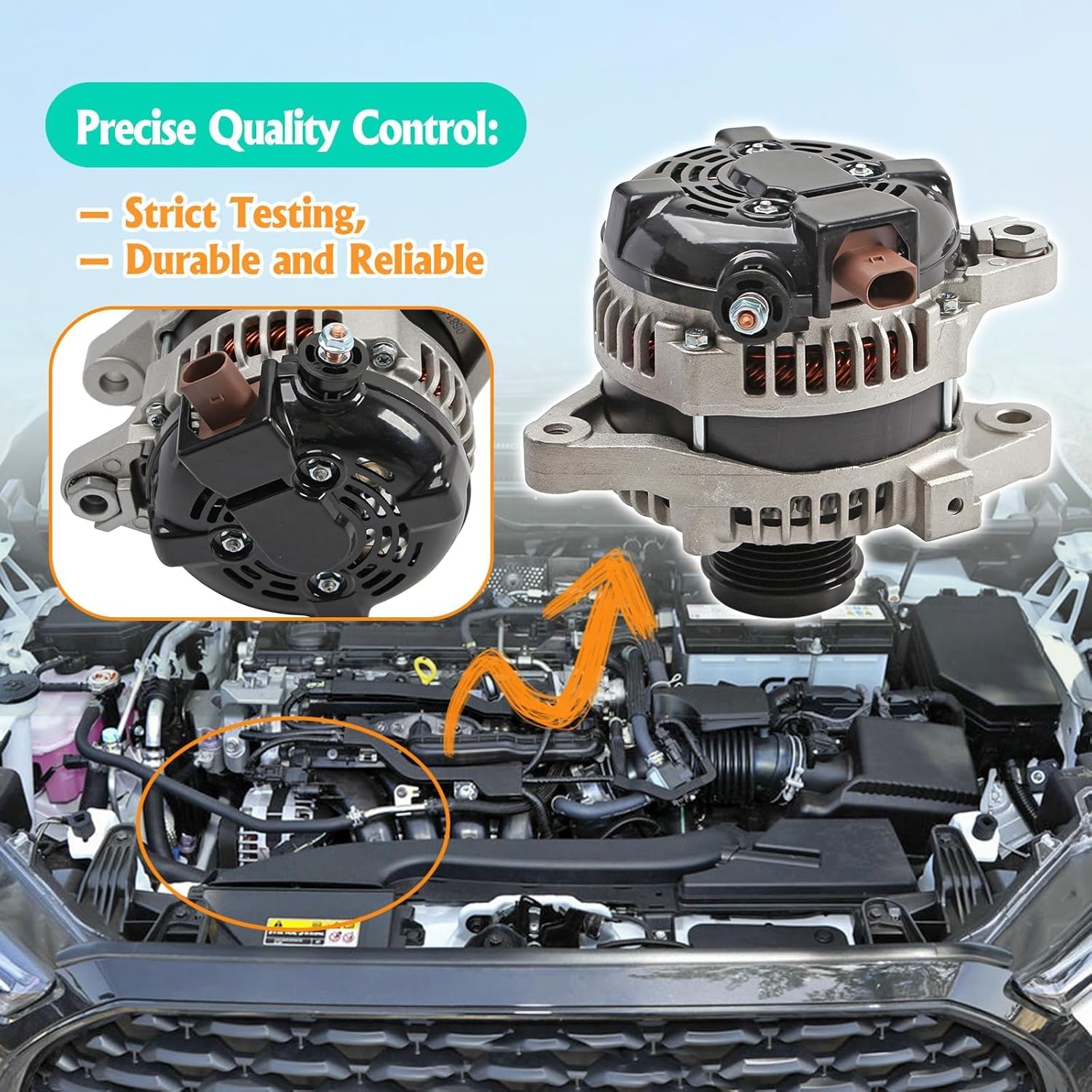12V 125AMP Alternator Car Alternator Parts Replacement for Toyota Corolla 1.8L 2014-2019 Replace 27060-0T240 104211-3301
