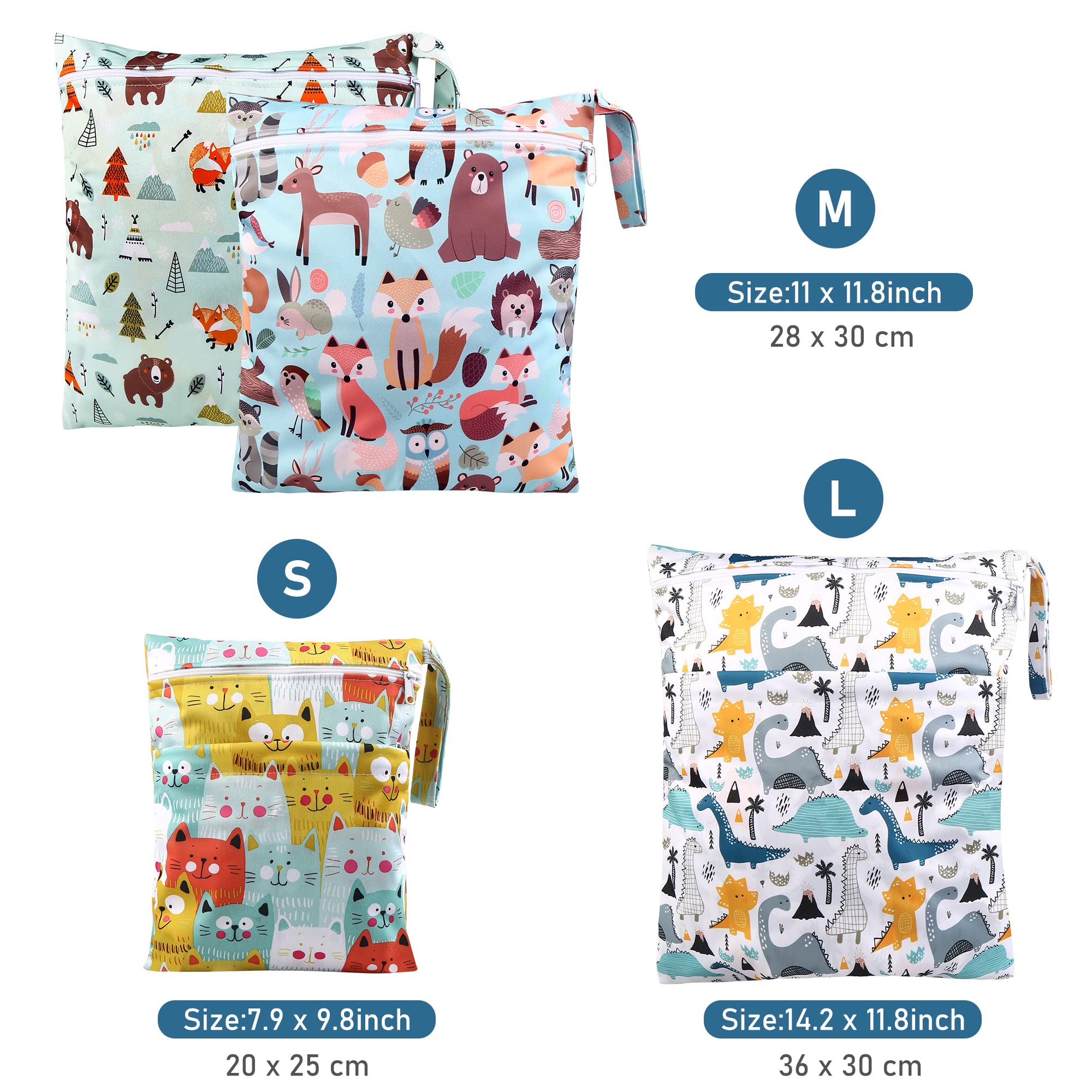 Wetbag Lot de 4 sacs à langer imperméables réutilisables avec fermeture éclair multicolore