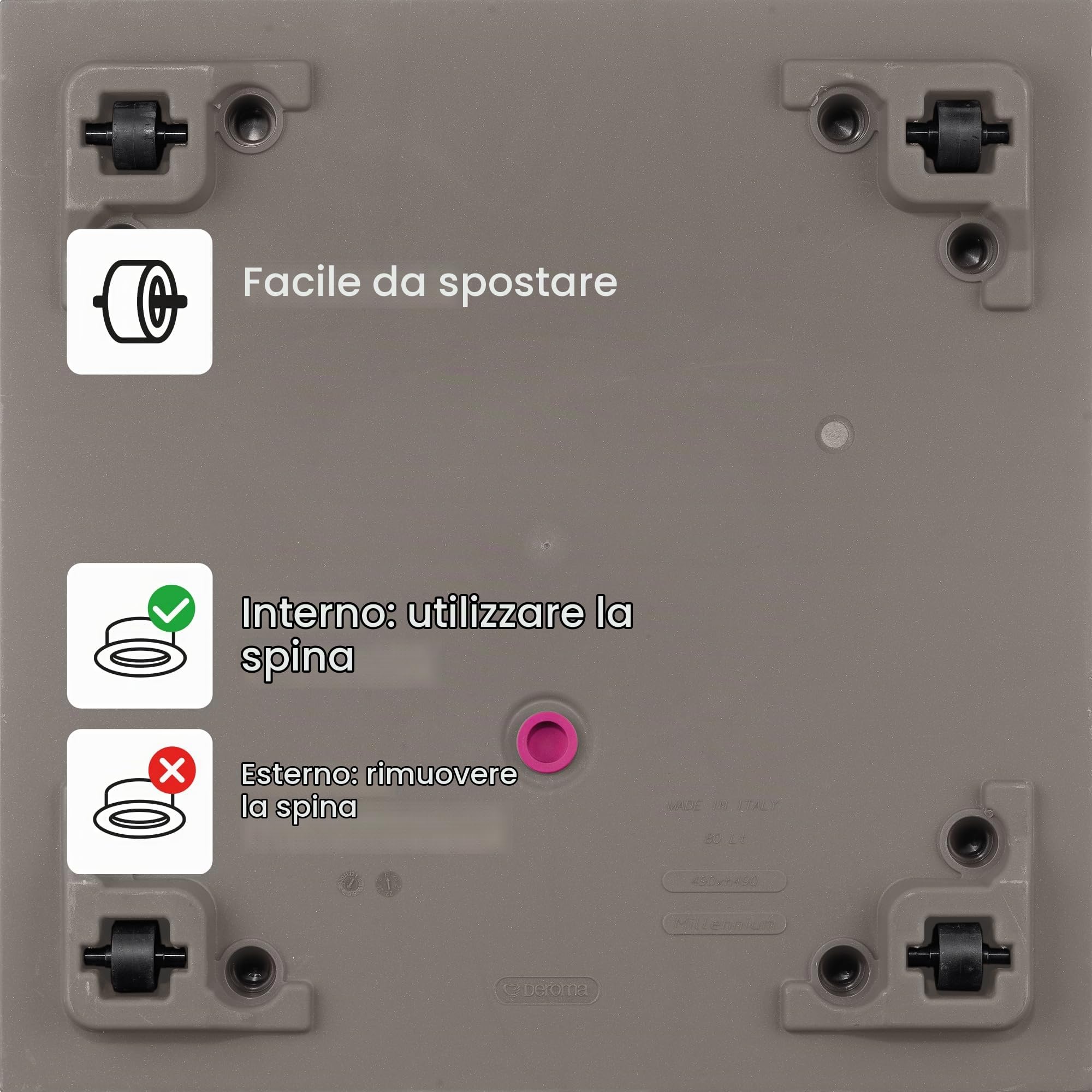 Deroma Millennium R Cube - Fioriera da Esterno e Interno Quadrata, Plastica