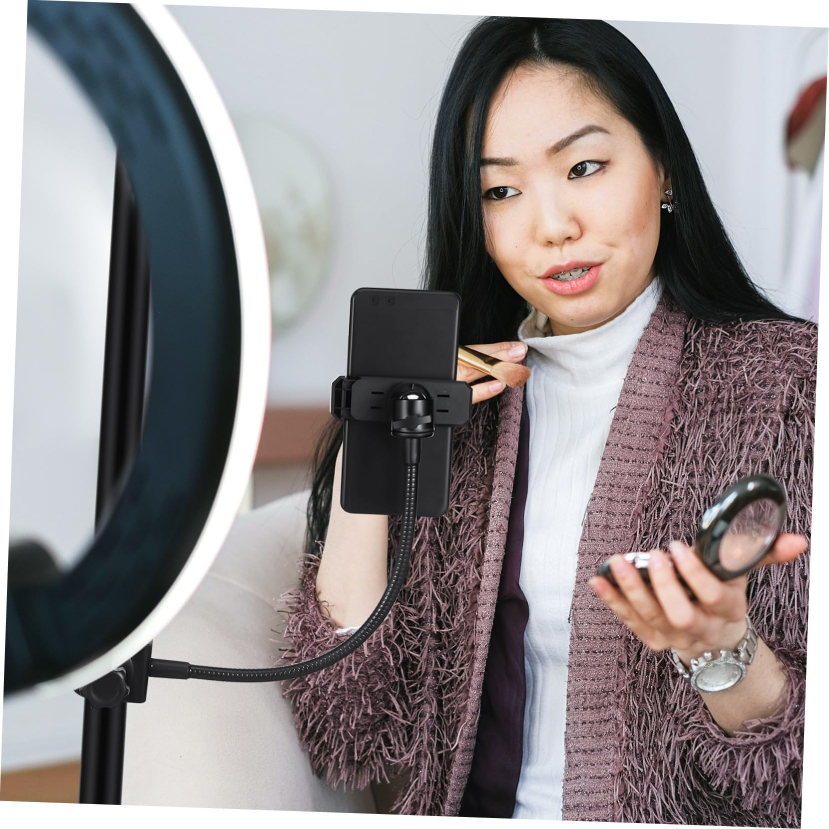 Alipis Supporto in Metallo per Microfono, Supporto Regolabile per Telefono e Tablet, Inclinabile e Compatto per Registrazioni e Visione Film