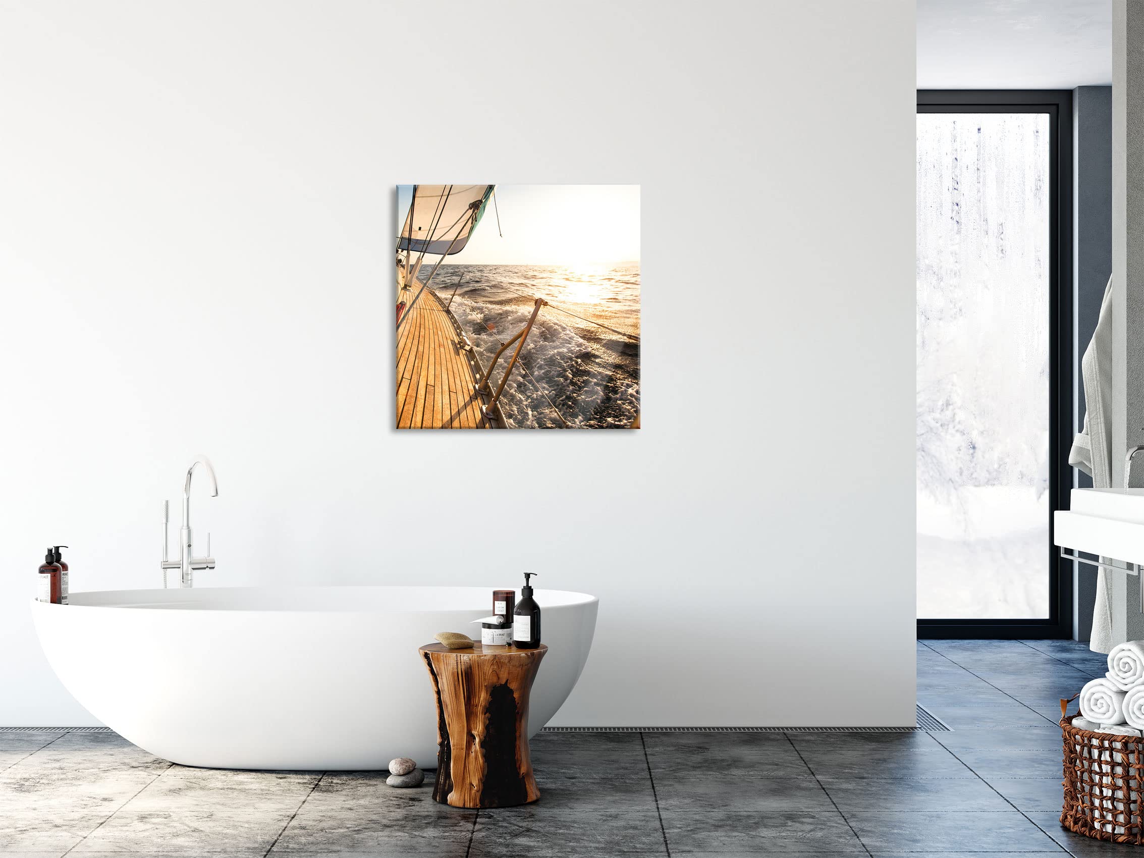 Pixxprint Glasbild, Wandbild auf Echtglas, Segelboot im Meer, 70x70 cm, inkl. Aufhängung und Abstandshalter
