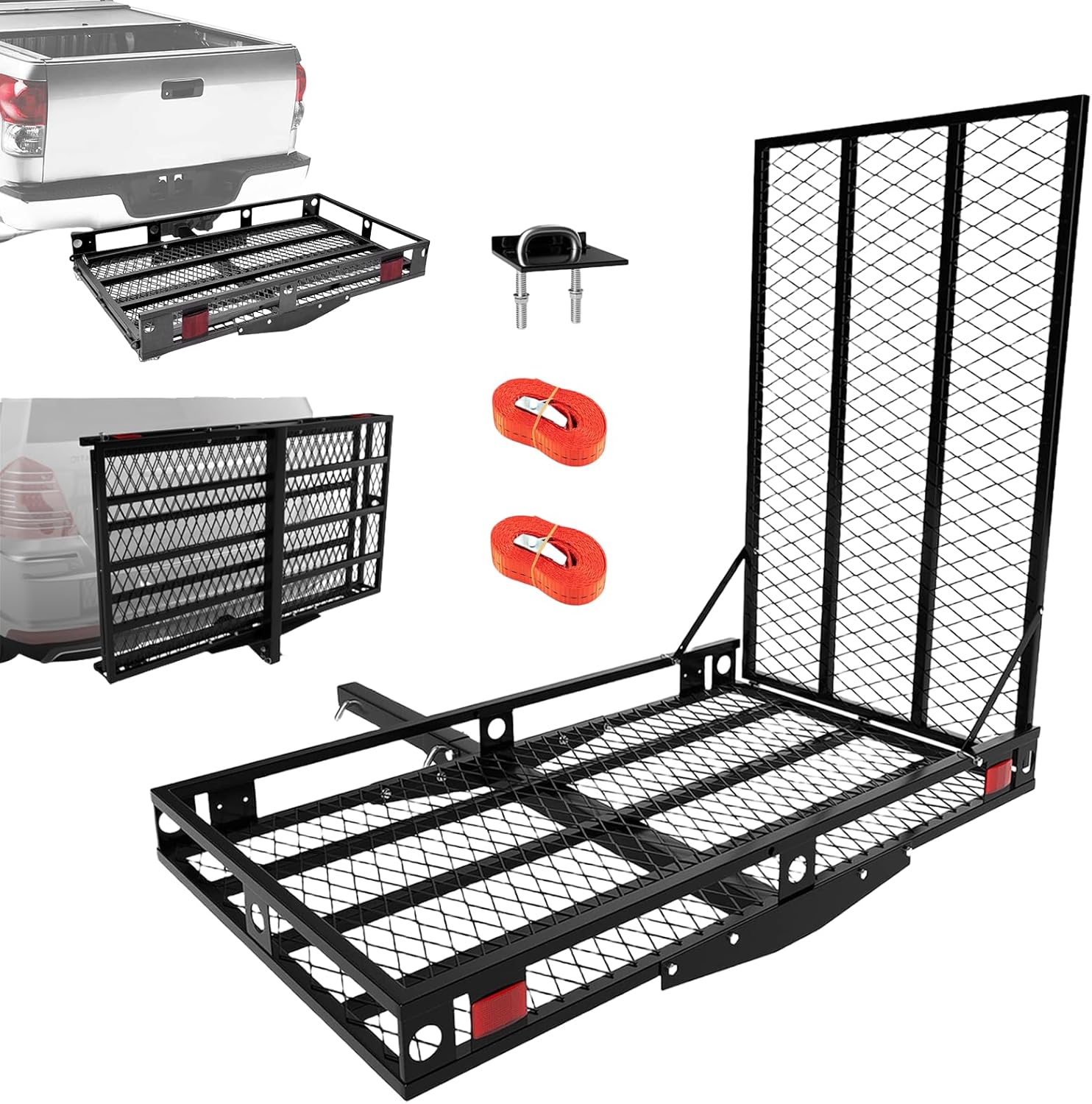ERGOMASTER Hitch Cargo Carrier with Ramp, Mobility Scooter Carrier Trailer, 500LBS Heavy Duty Hitch Mount Wheelchair Carrier for Car, Truck, SUV