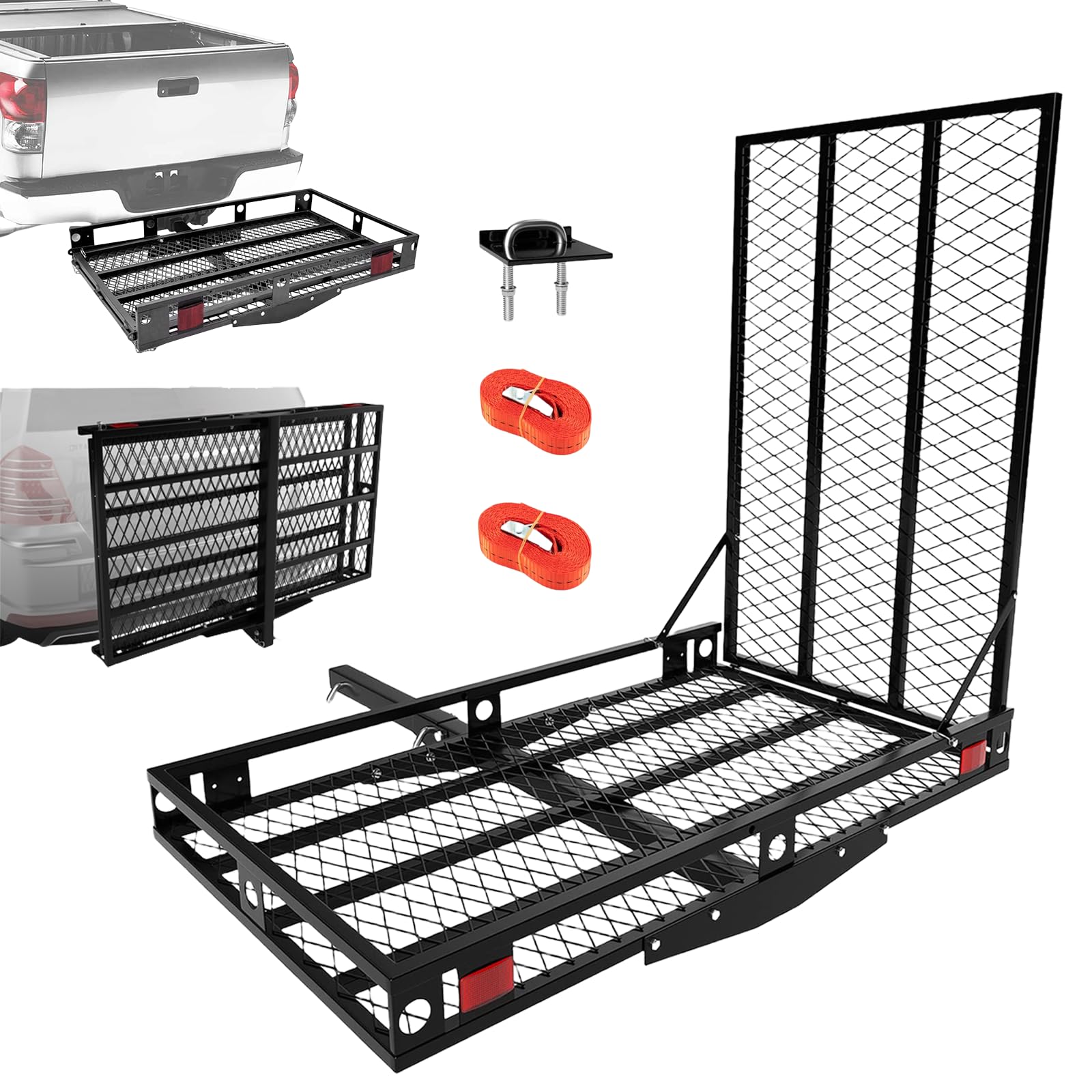 ERGOMASTER Hitch Cargo Carrier with Ramp, Mobility Scooter Carrier Trailer, 500LBS Heavy Duty Hitch Mount Wheelchair Carrier for Car, Truck, SUV