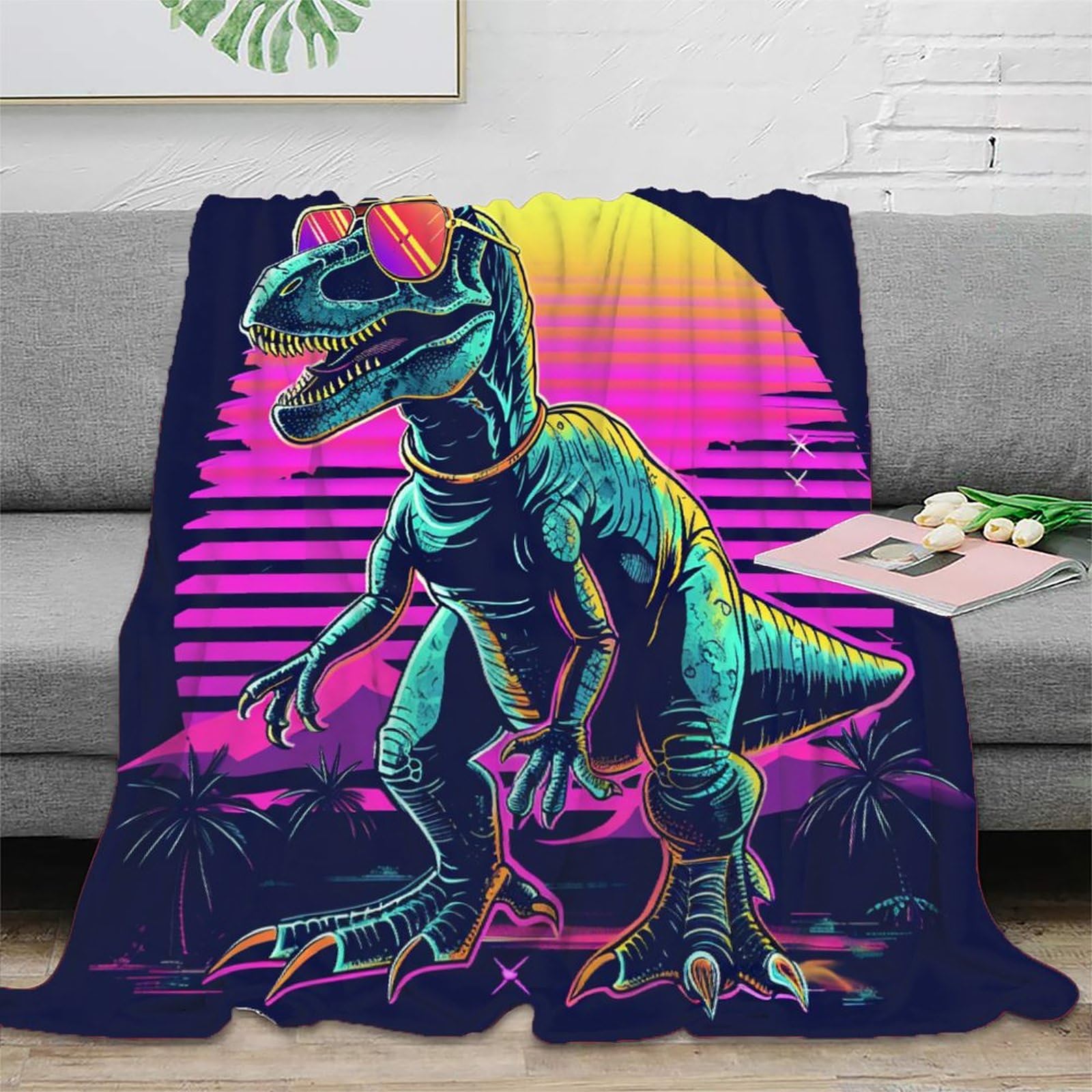 Coperta in pile ultra morbida, morbida e calda, con stampa digitale 3D, motivo: dinosauro, per divano e letto, ideale come regalo di Natale e compleanno, 150 x 200 cm