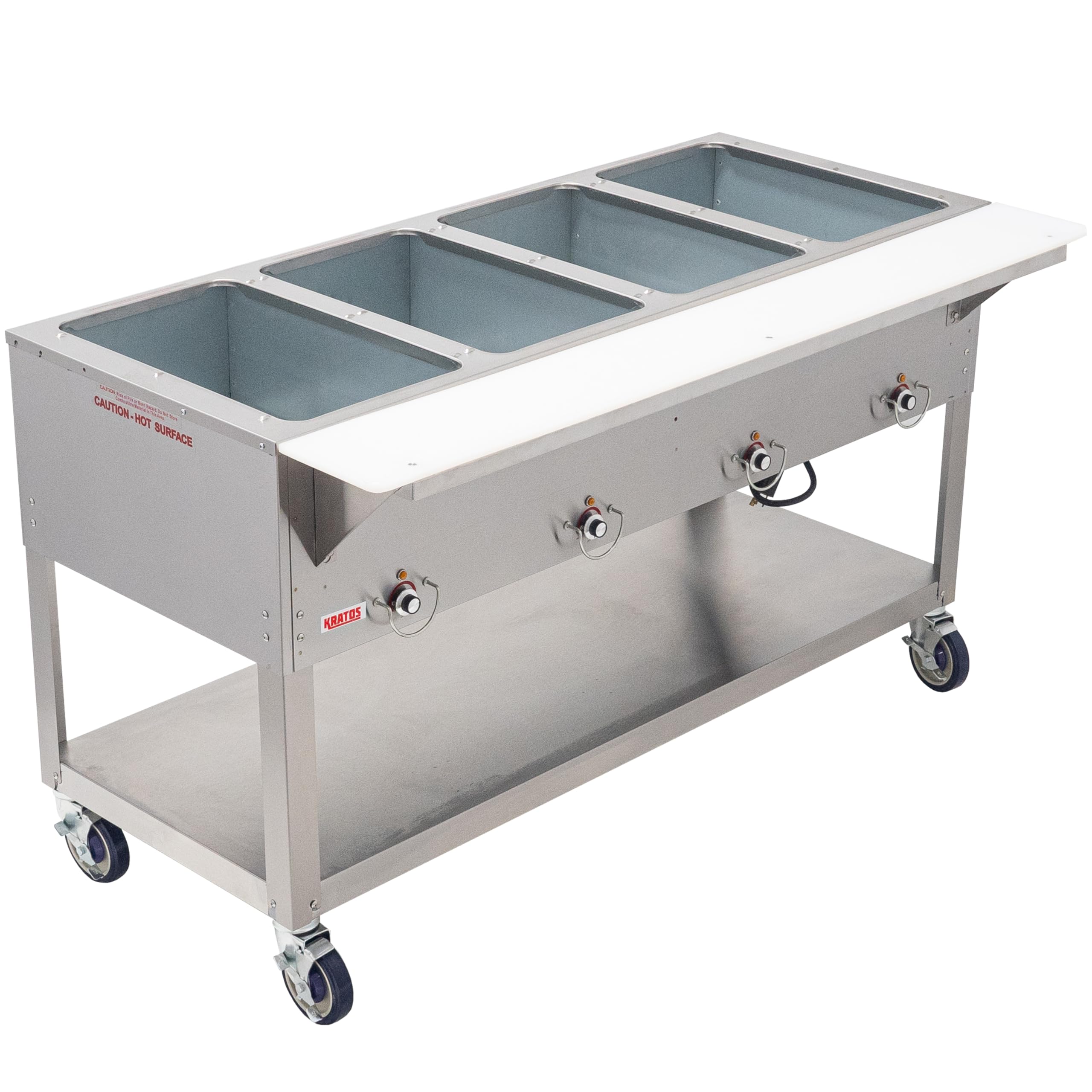 Kratos Mobile Four Pan Open Well Electric Steam Table with Undershelf