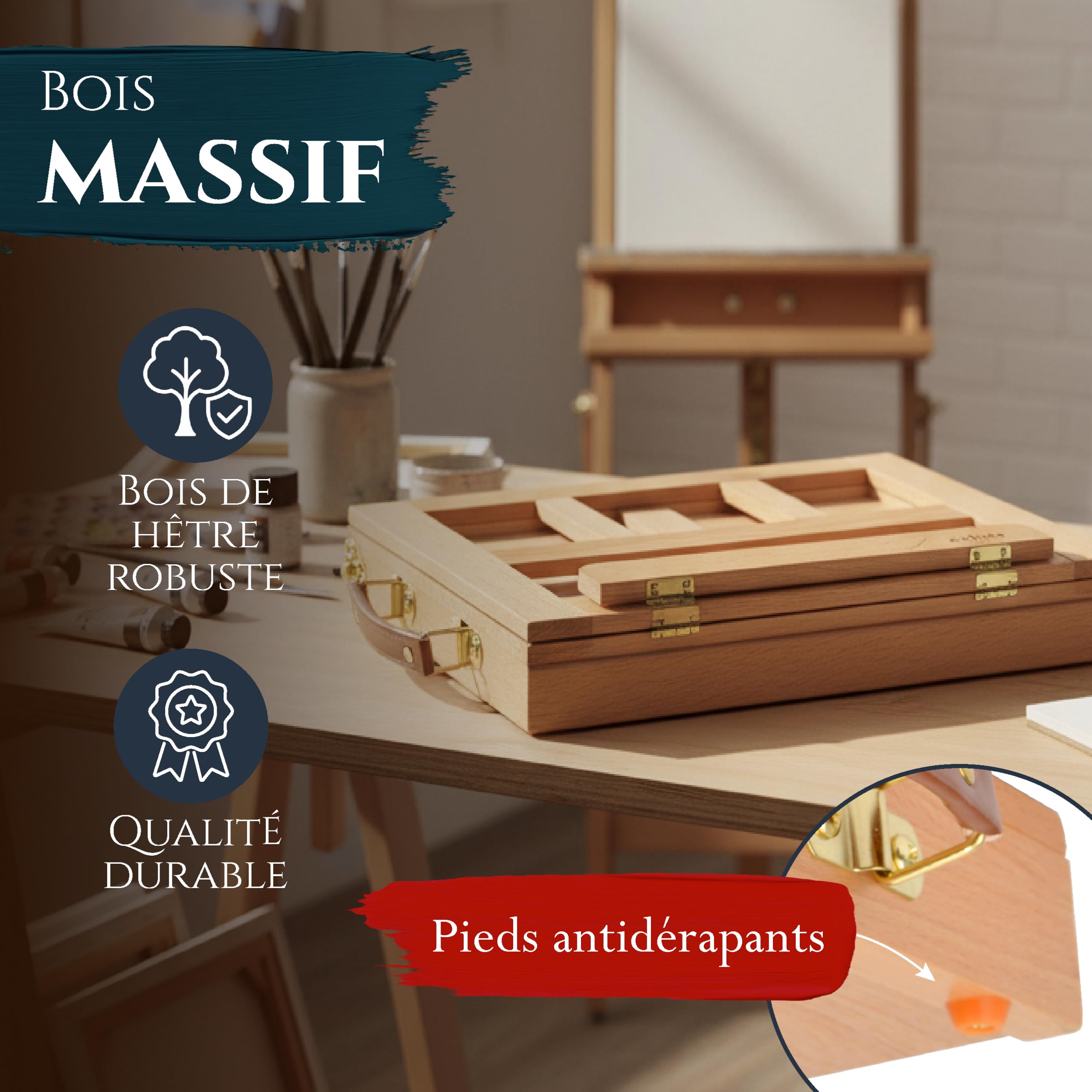 Artina mallette chevalet boîte planche à dessin avec tiroir rangement table | 33,5x26x27cm des accessoires et fournitures avec Malette Compartiments peinture artiste antidérapant peindre dessiner Colmar